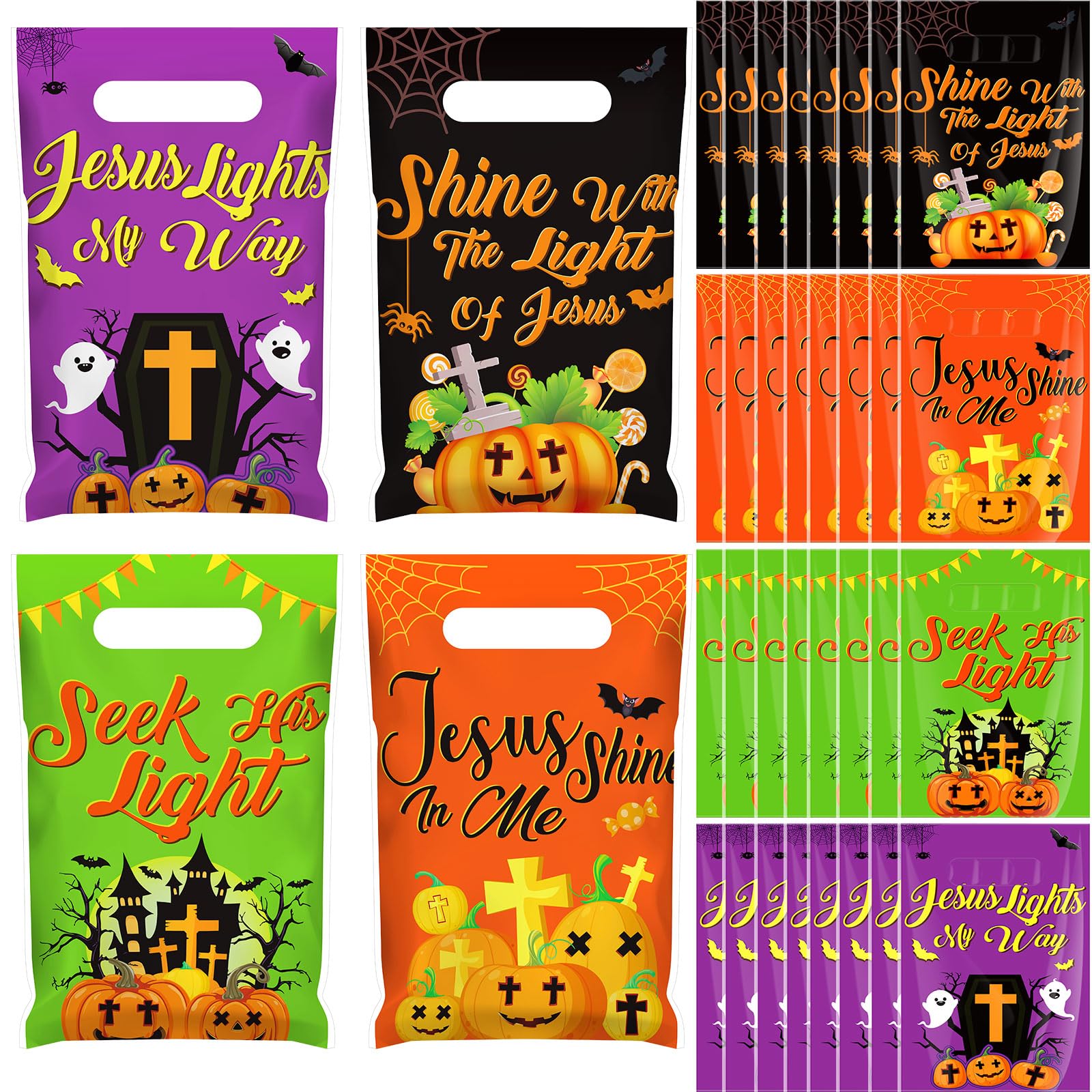 Frienda 100-Piece Plastic Halloween Treat Bags with Handles - Autumn Thanksgiving & Halloween Party Supplies for Candy, Snacks & Gifts | Perfect for Trick-or-Treating, Classroom Treats & Holiday Celebrations