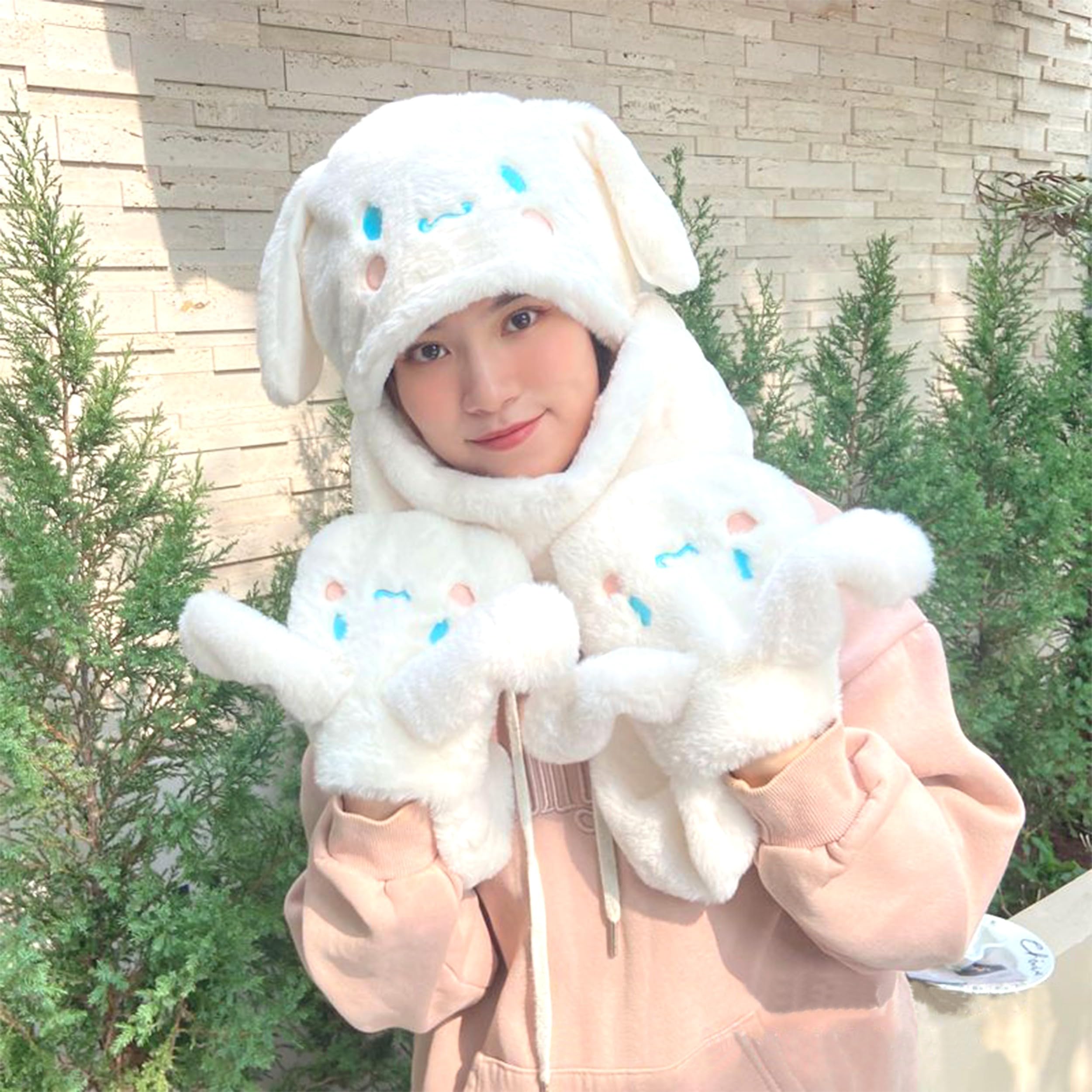 Cinnamoroll Cartoon Ear Moving Jumping Hat - Fluffy Beanie Cap for Women | Soft & Warm Winter Headwear | Perfect for Cosplay, Anime Conventions & Cute Outfits