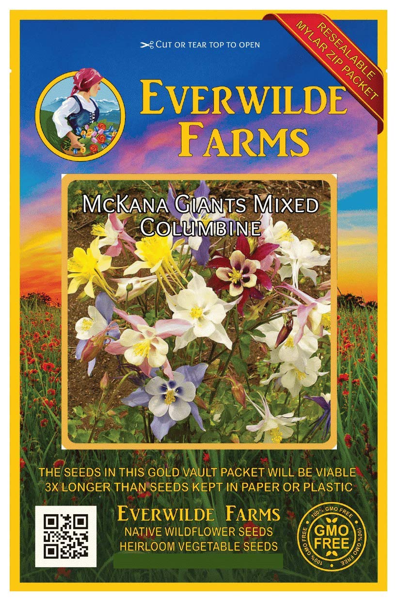 Everwilde Farms - 1 Oz McKana Giants Mix Columbine Native Wildflower Seeds - Gold Vault Packaging - Attracts Hummingbirds & Butterflies - Perfect for Garden Beds, Borders & Wildflower Meadows
