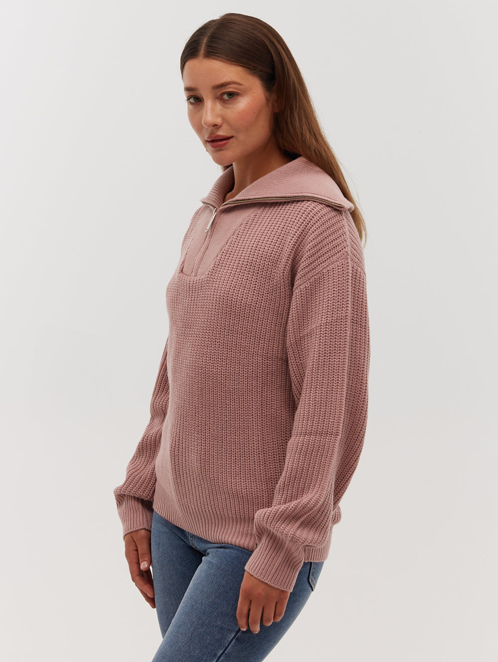 Thurynn Oversized Zippered Funnel Neck Sweater for Women - Cozy Winter Pullover with High Collar | Perfect for Casual Outfits, Office Wear & Cold Weather Layering