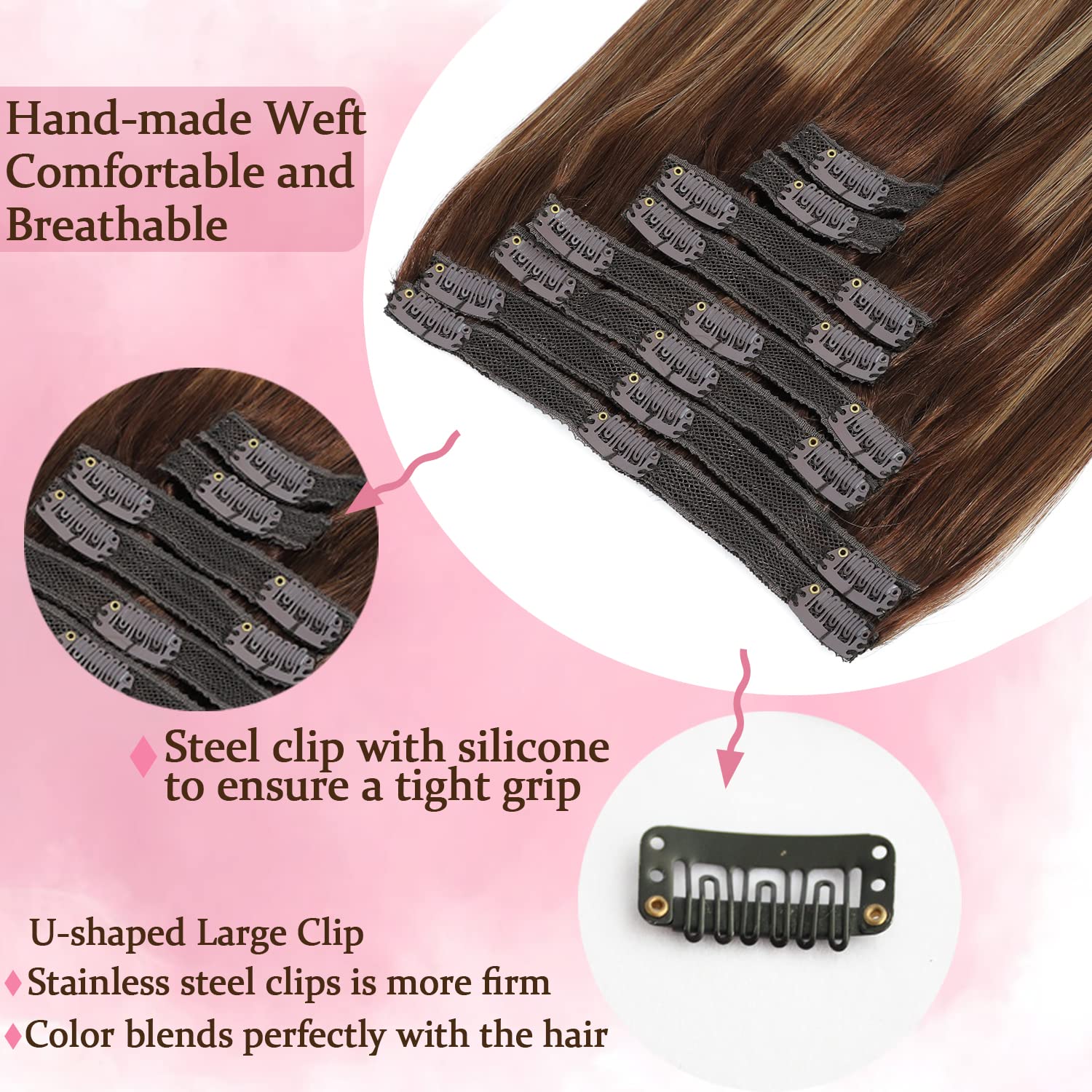 Clip in Human Hair Extensions 120g - 8PCS Remy Straight Hair Extensions Balayage Chocolate Brown to Caramel Blonde (24inch, #4/27/4) - Perfect for Daily Styling, Parties & Special Occasions