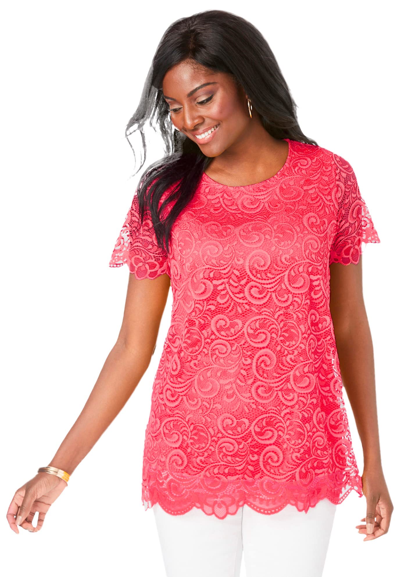 Jessica London Plus Size Lace Tunic Top for Women | Casual & Office Wear