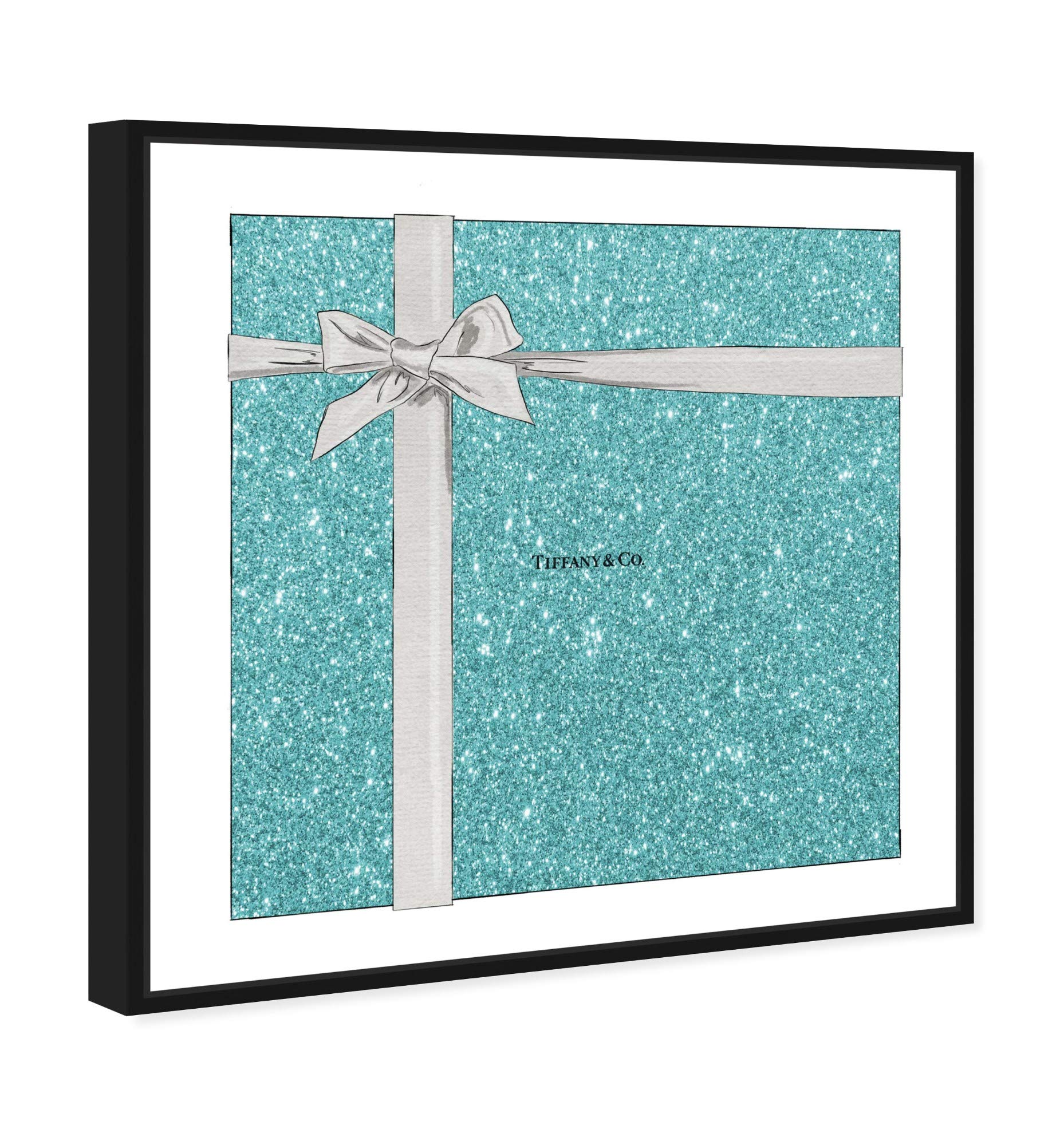 Oliver Gal 'Jewelry Gift Box Glitter' Fashion Wall Art - 12x12 Inch Framed Canvas Print in Blue & Gray | Perfect for Bedroom, Living Room & Office Decor