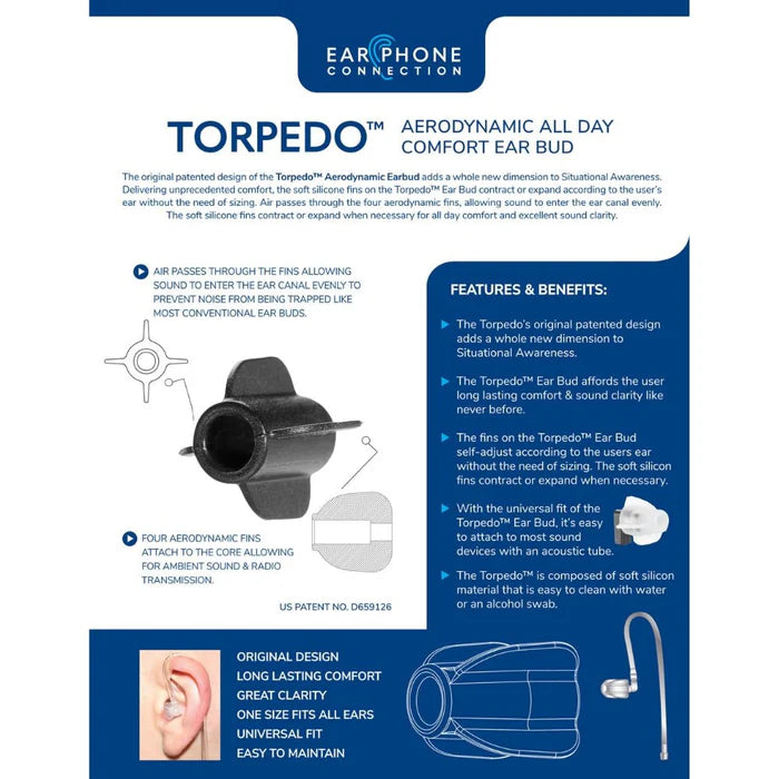 TORPEDO Aerodynamic Earbuds - 100 Pack (Clear/Black) | Comfortable Noise Isolating Wireless Earbuds for Gym, Running & Travel | Premium Sound Quality Bluetooth Headphones