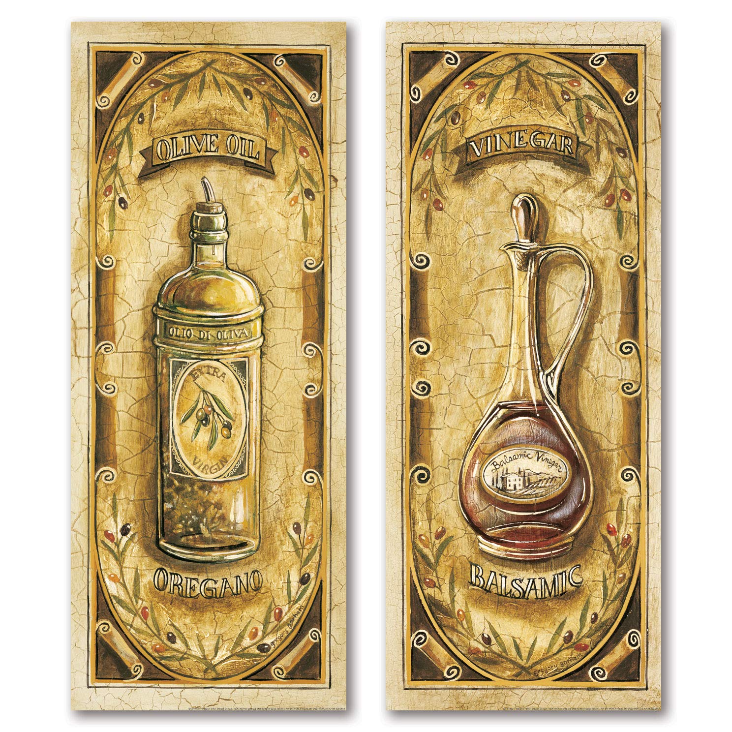 Vintage Italian Olive Oil & Balsamic Vinegar Poster Set - 2 Pack 6x18 Inch Kitchen Wall Art Prints - Perfect for Home Decor, Restaurant, Cafe & Italian-Themed Kitchen Design