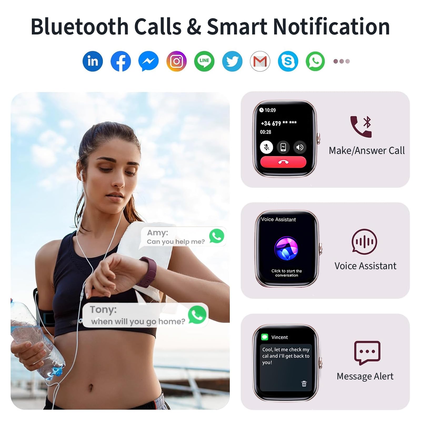LAKEYLOYI Women's Smart Watch with Bluetooth Calling, Fitness Tracker, Waterproof, Compatible with Android & iOS - Grape Red Silicone Band for Outdoor Sports, Workouts & Daily Fashion Wear