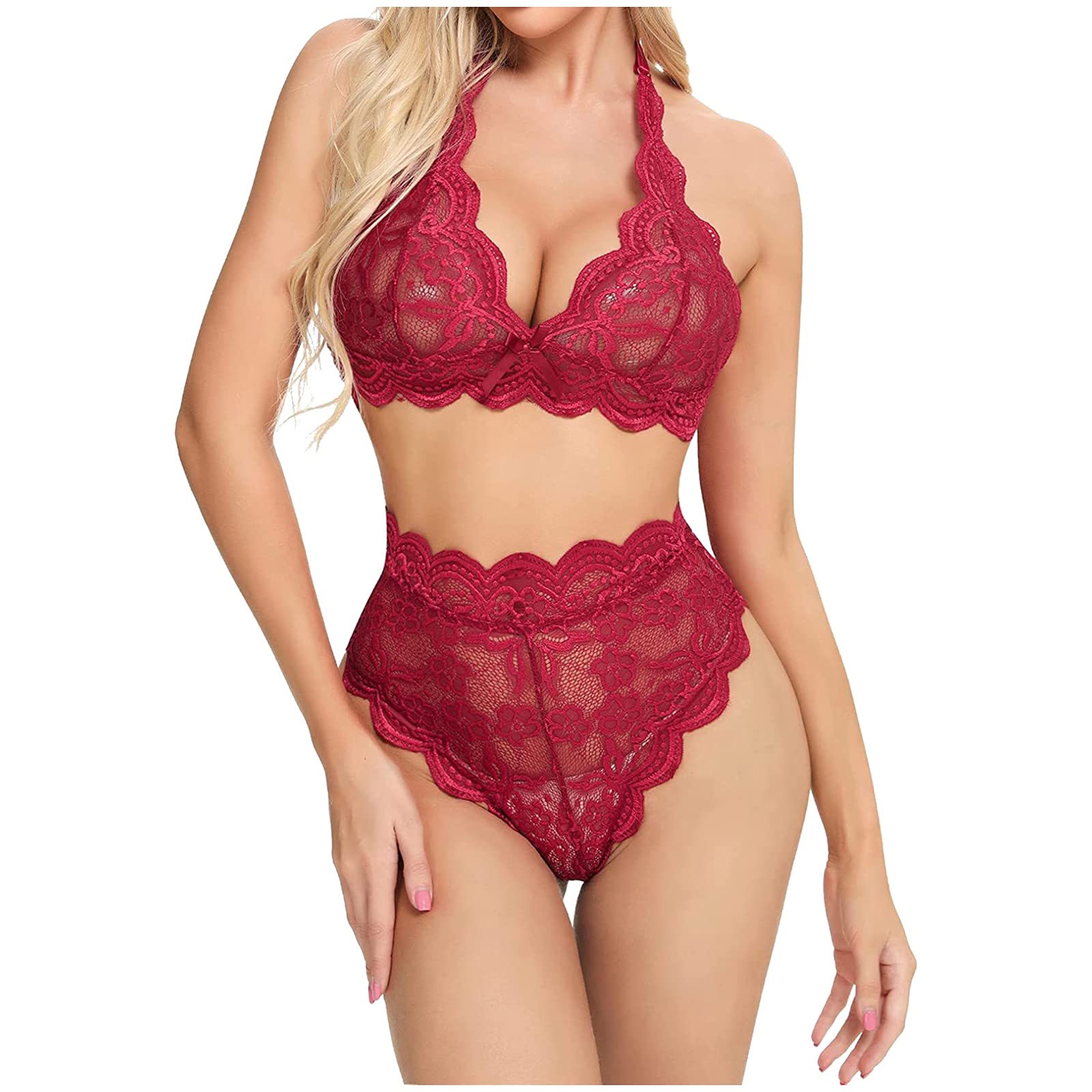 Sexy Lace Wireless Bra and Panty Set for Women - Comfortable Cotton Lingerie Pajamas for Sleepwear & Intimate Moments