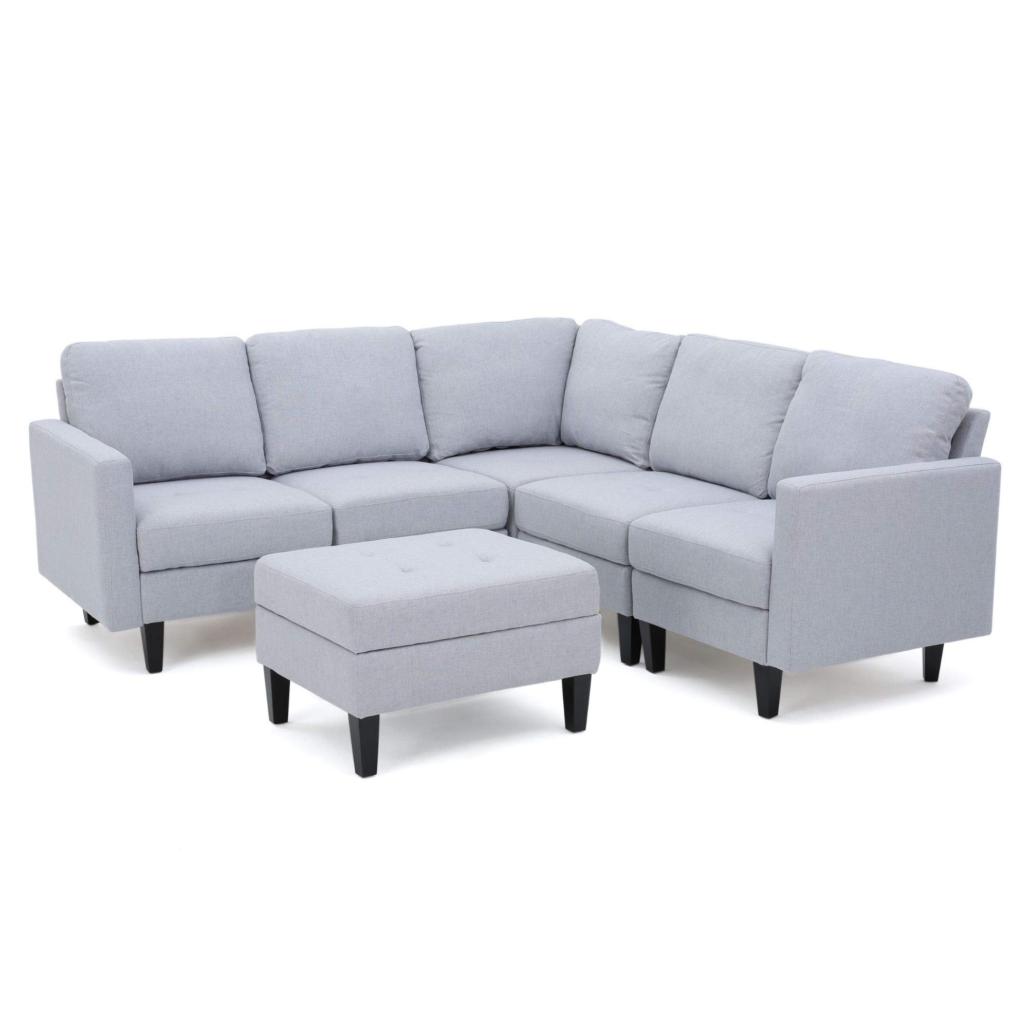 6-Piece Ash Gray Contemporary Plush Sectional Sofa with Ottoman 35.5