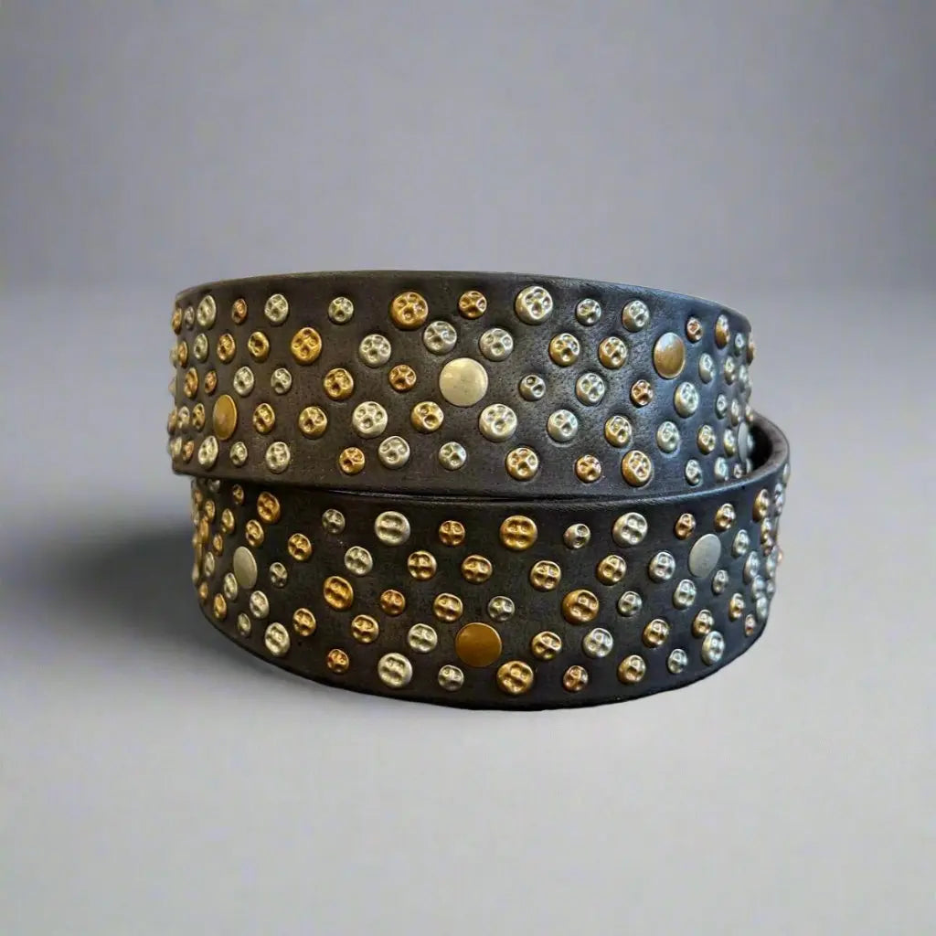 Stylish Women's Full Grain Leather Belt with Studs & Oval Buckle - Perfect for Jeans, Dresses & Casual Outfits