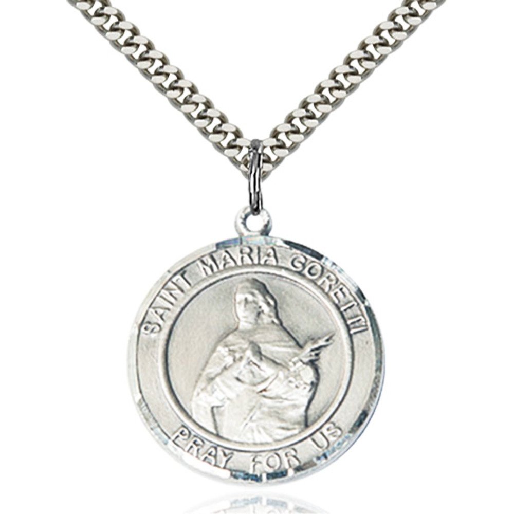 Bonyak Jewelry St. Maria Goretti Handmade Sterling Silver Round Medal Pendant - Perfect for Religious Gifts, Baptism, First Communion & Everyday Faith Jewelry