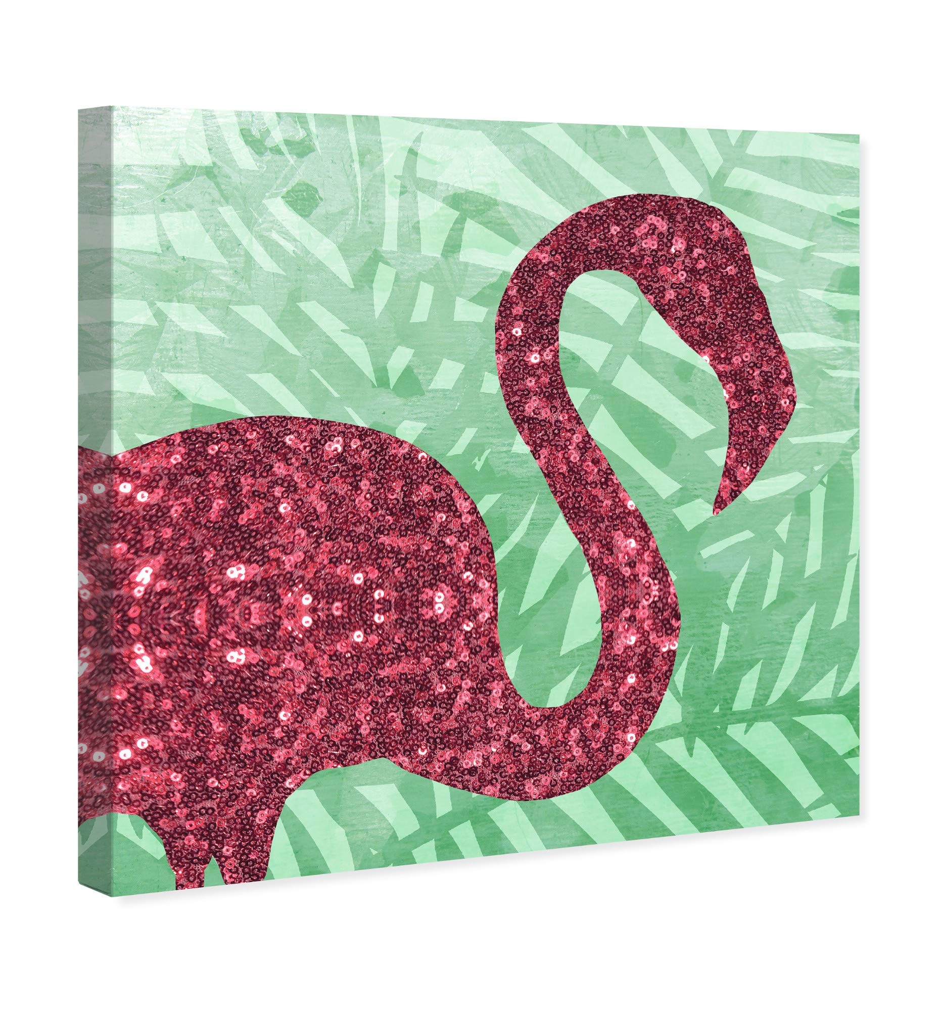 Wynwood Studio Flamingo Sequins Wall Art Canvas Print - 30x30 Inches Pink & Green Tropical Bird Painting for Living Room, Bedroom, or Office Décor | Modern Animal Artwork for Home & Office Spaces