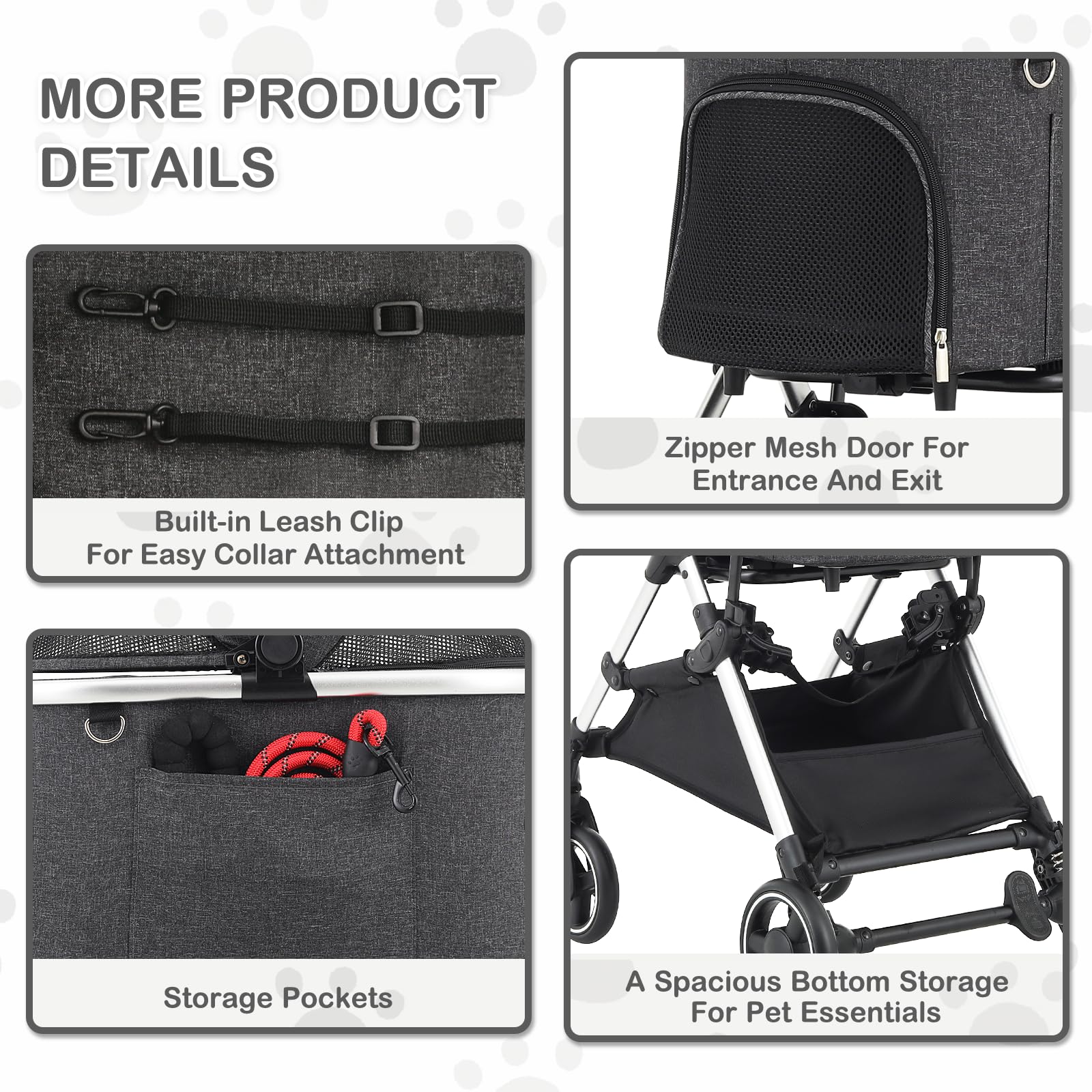 MoNiBloom Lightweight Pet Stroller for Small & Medium Dogs - Foldable Jogging Stroller with Detachable Carrier, Aluminum Frame - Dark Gray | Perfect for Travel, Walks & Outdoor Adventures