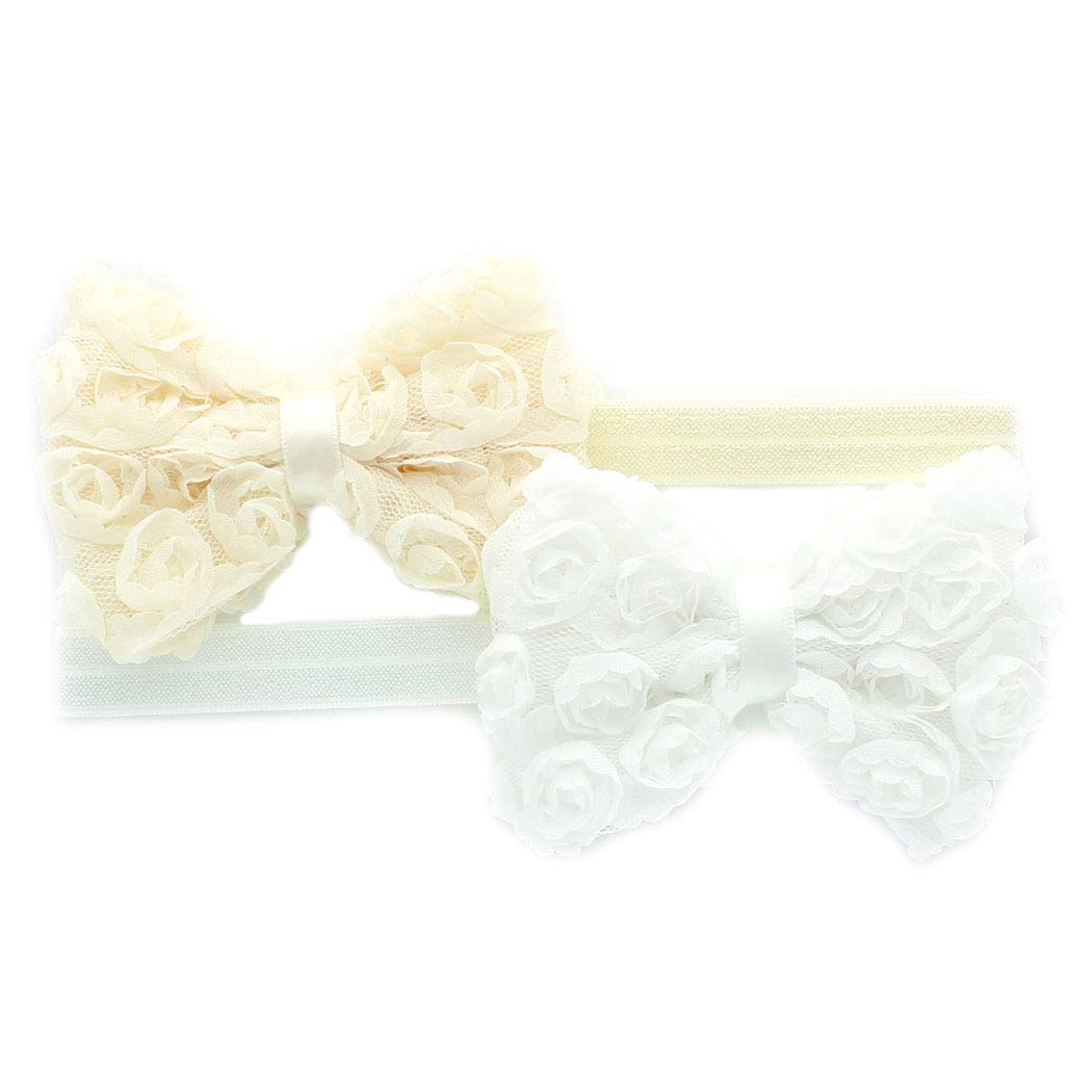 Lello Girls Fabric Rose Bow Headbands 2 Pack - Cute Hair Accessories for Kids, Toddlers & Babies - Perfect for Parties, Photos & Everyday Wear