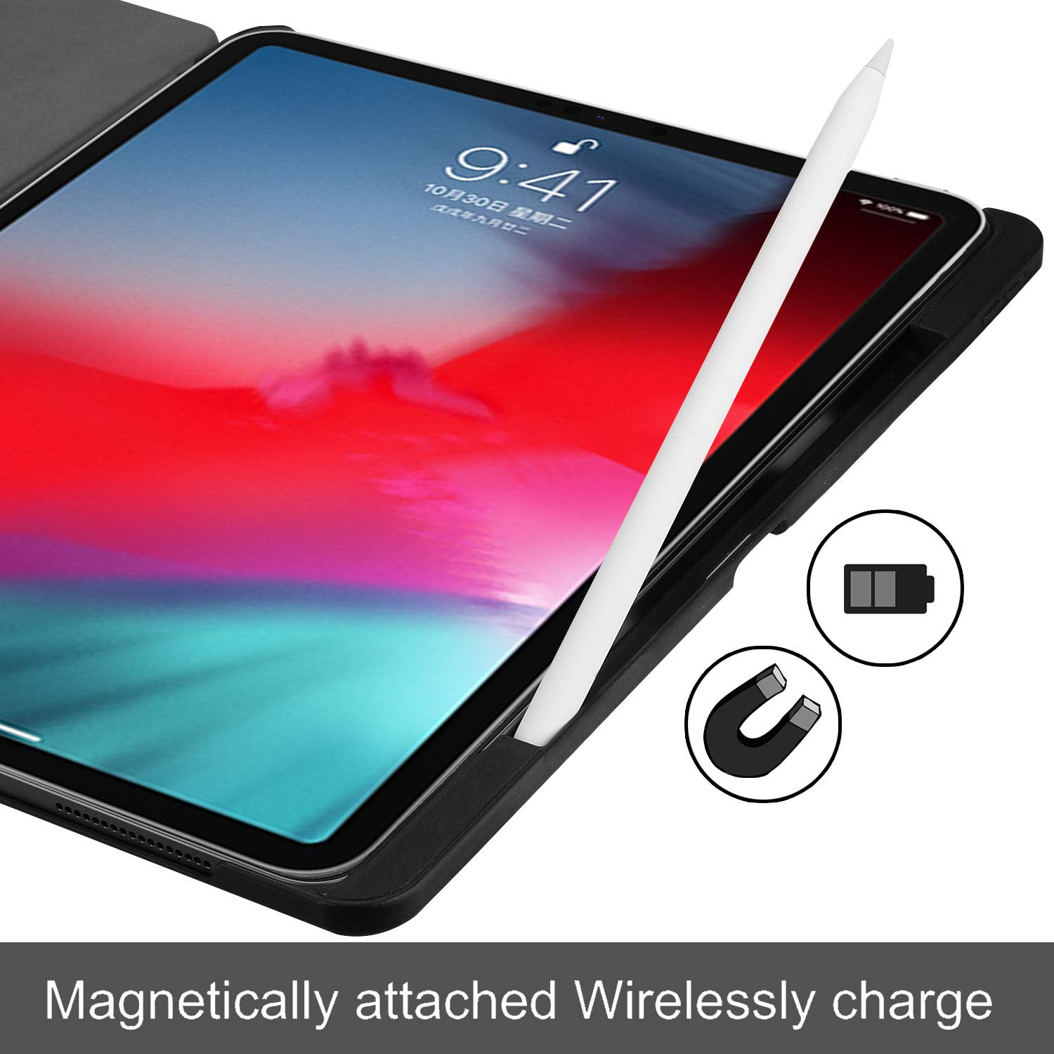 Batianda iPad Pro 11 Case 2018 2020 2021 - Premium PU Leather Folio Cover with Pencil Holder, Auto Wake/Sleep & Folding Stand | Hard Shell Protection for New iPad Pro 11 Inch | Watercolor Flower Design | Perfect for Work, Travel & Home Use