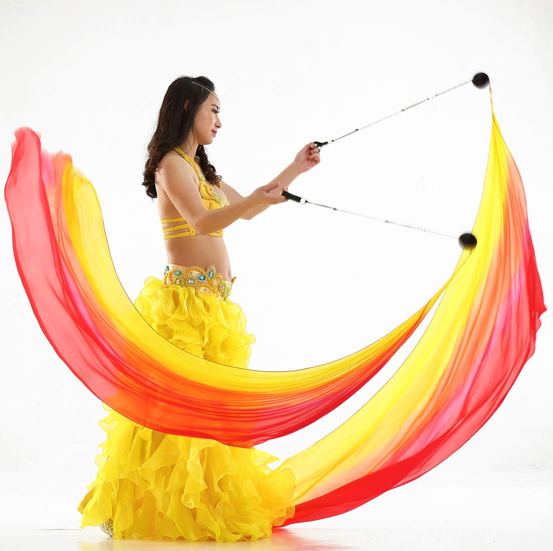 2Pcs Silk Veil Belly Dance Poi Streamer Set - Elegant Haka & Polynesian Dance Accessories with Throw Balls for Performances, Weddings, and Cultural Events