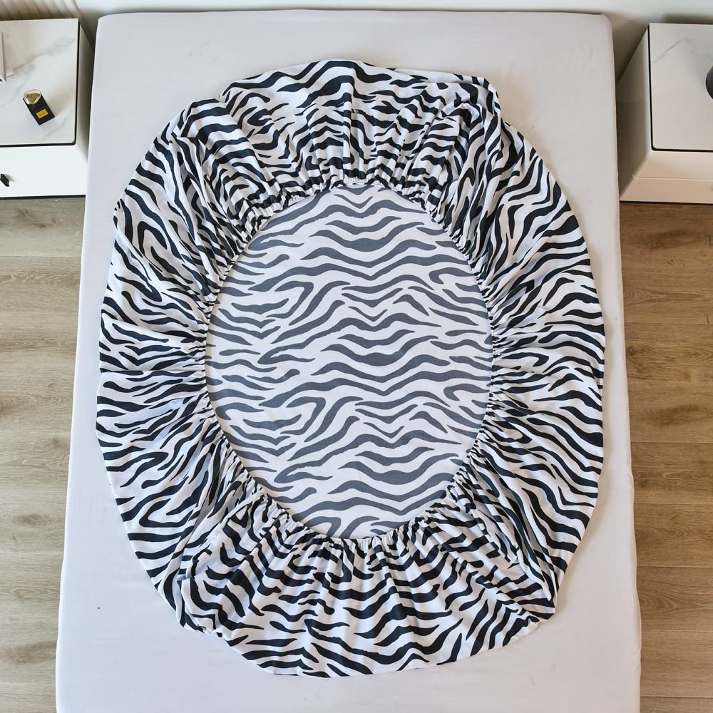 Black & White Leopard Print Fitted Sheet Set - Twin Size Deep Pocket Luxury Cheetah Bedding for Girls, Women & Kids | Wild Animal Themed Bedroom Decor with Striped Design (Fitted Sheet Only) | Perfect for Jungle-Themed Rooms, Teen Bedrooms & Safari Decor