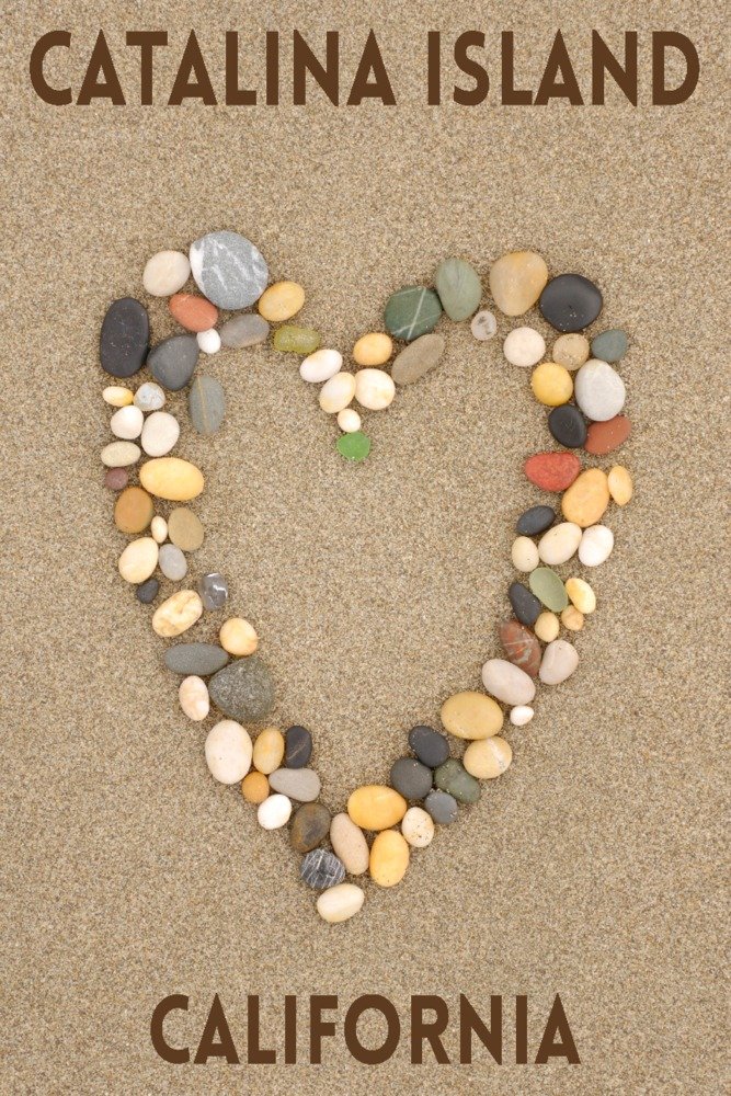 Catalina Island California Stone Heart on Sand 74705 - 24x36 Signed Art Print, Wall Decor Poster for Living Room, Bedroom & Office