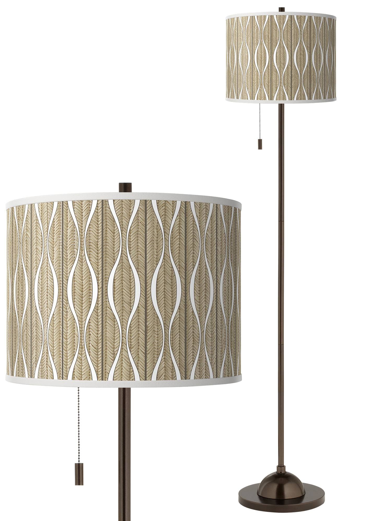 Swell Bronze Club Floor Lamp with Printed Shade - Modern Standing Light for Living Room, Bedroom & Office - Perfect for Reading, Decor & Ambient Lighting