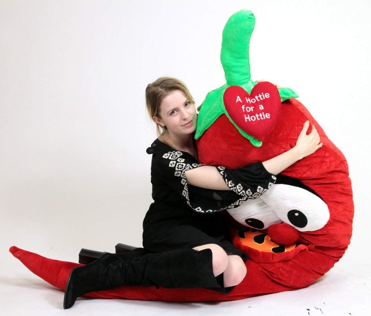 6ft Giant Plush Hot Pepper Stuffed Animal with Heart - 'A Hottie for A Hottie' Cute Valentine's Gift for Couples, Room Decor & Funny Gag Present