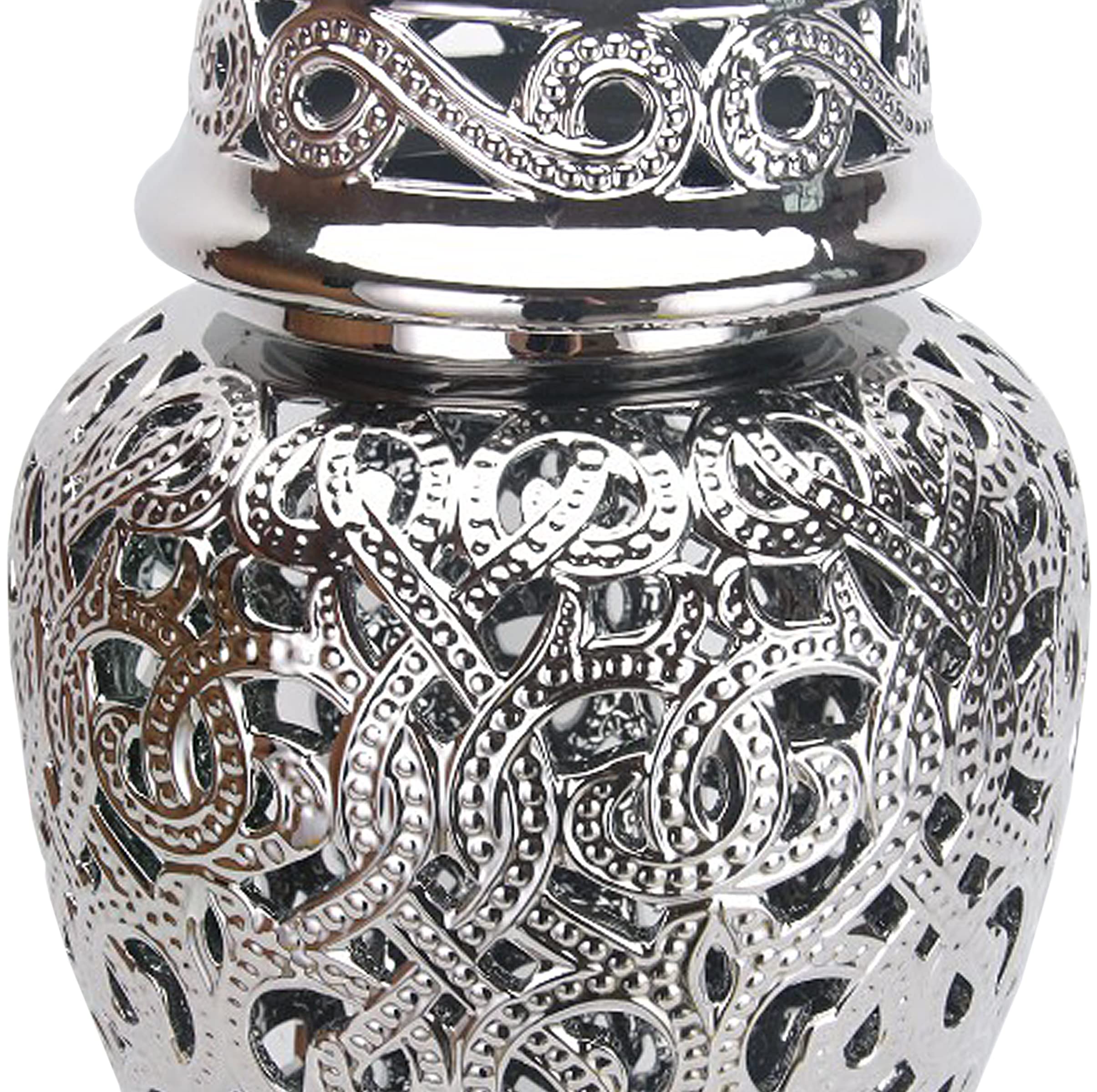Noori Home - 100% Modern Glam Artisan Ceramic PARKER Small Silver Ginger Jar Urns with Lid 7x7x14 | Elegant Home Decor for Living Room, Bedroom & Office | Perfect for Storage, Floral Arrangements & Gift Giving