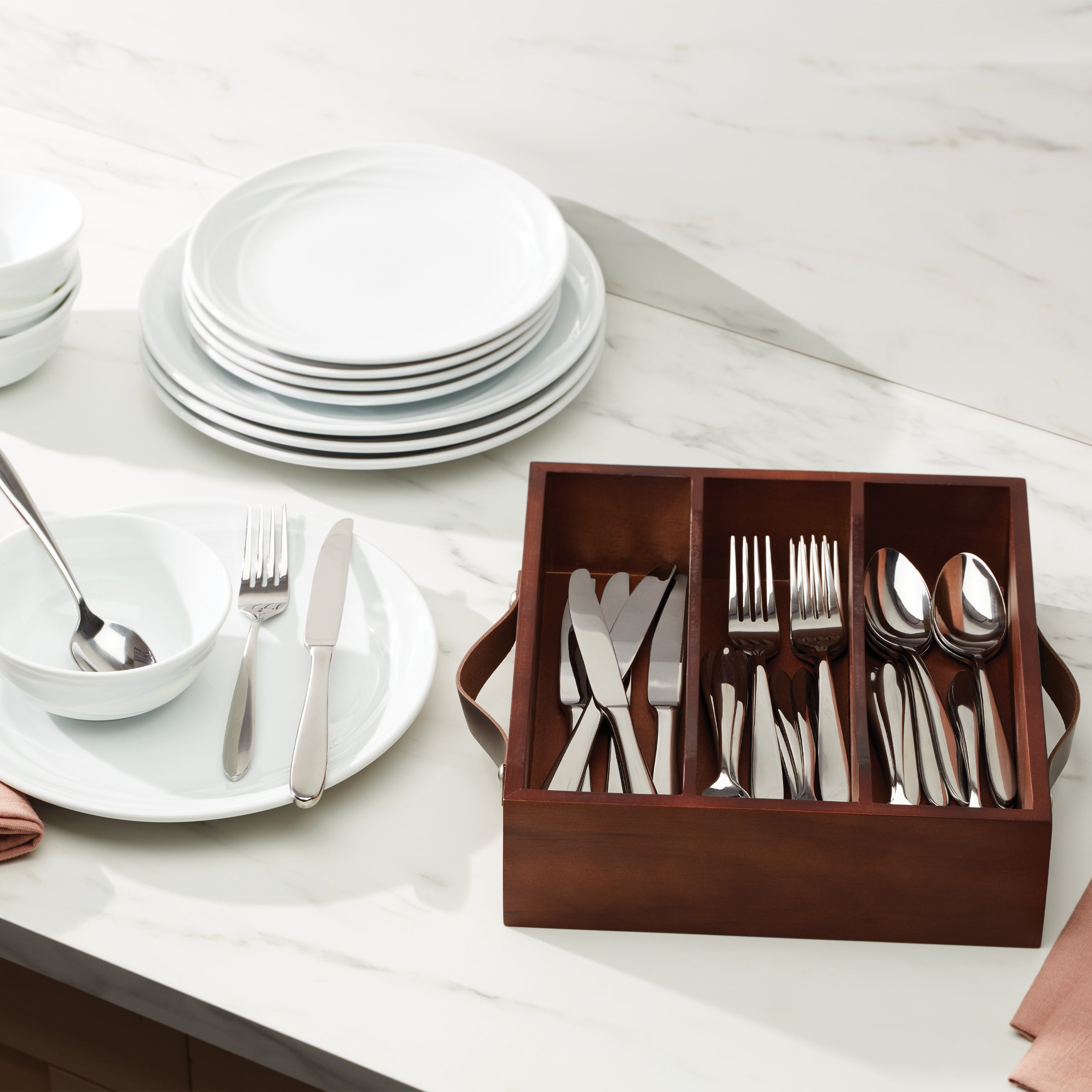 Mooncrest 30-Piece Stainless Steel Flatware Set with Storage Caddy - Elegant Silverware for 5-Person Place Settings, Perfect for Dinner Parties, Weddings & Everyday Dining