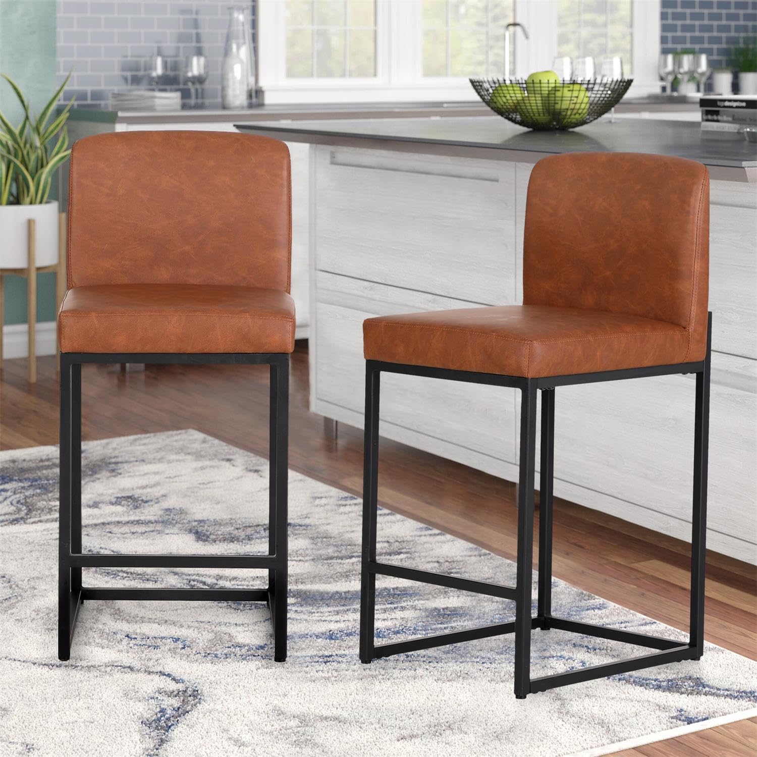 Sophia & William Brown Leather Bar Stools Set of 2 - 24