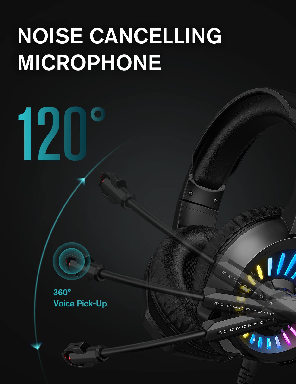 ZIUMIER Gaming Headset with Microphone - Noise Canceling Mic, 7.1 Surround Sound, RGB LED Lights for PS5, PS4, Xbox One, PC & Laptop - Perfect for Competitive Gaming & Online Streaming
