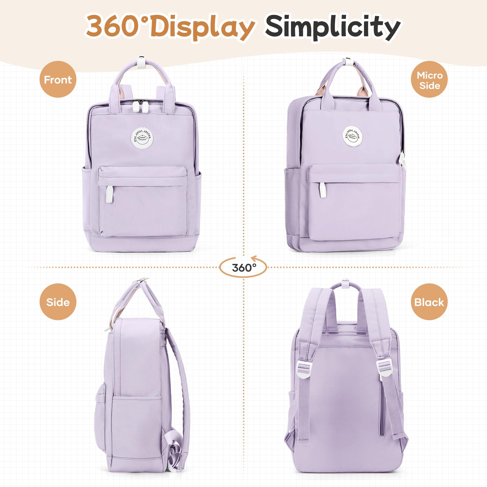 SUWASP Small Waterproof Backpack for Women & Men - Lightweight School Bookbag for Middle/High School & College - Mini Classic Travel Daypack for Teens & Adults - Casual Use for Daily Commute, Hiking & Outdoor Activities - Purple