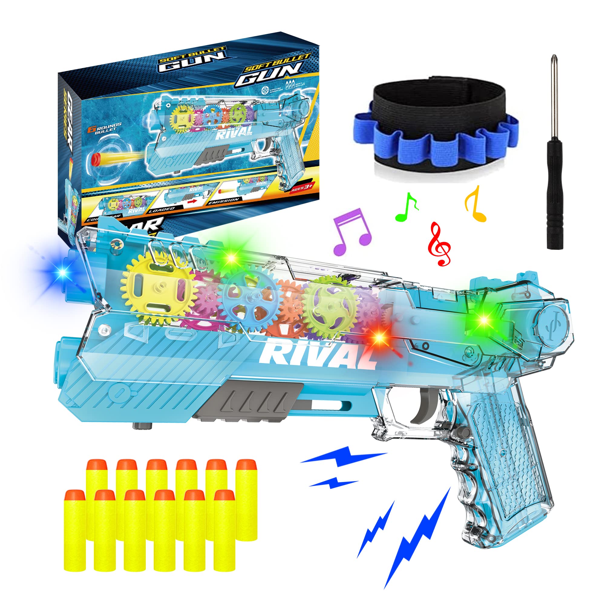 Foam Blaster Toy Gun with Light & Sound - Soft Bullet Play Set for Kids Ages 6-12 | Safe EVA Foam Darts | Indoor & Outdoor Nerf Style Battle Game | Birthday Gift for Boys & Girls (Blue)