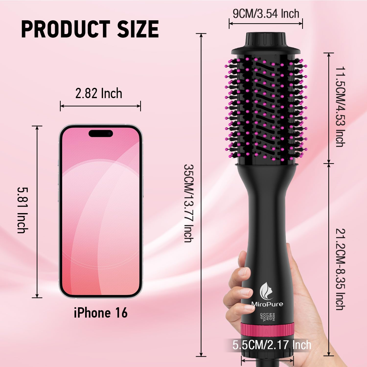 MiroPure 4-in-1 Hair Dryer Brush with 4 Speed & Heat Settings - Volumizing Hot Air Styler for Smooth Frizz-Free Blowouts | One-Step Hair Dryer & Straightener Brush (Black/Red) - Perfect for Home Salon Styling & Travel