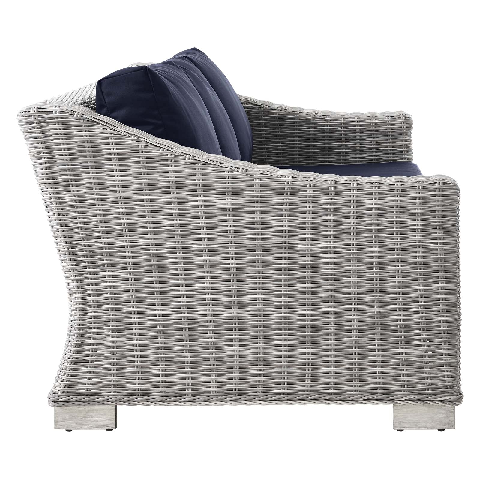 Modway Conway Outdoor Patio Sofa Set - Light Gray & Navy Wicker Rattan Furniture for Garden, Poolside & Backyard Relaxation