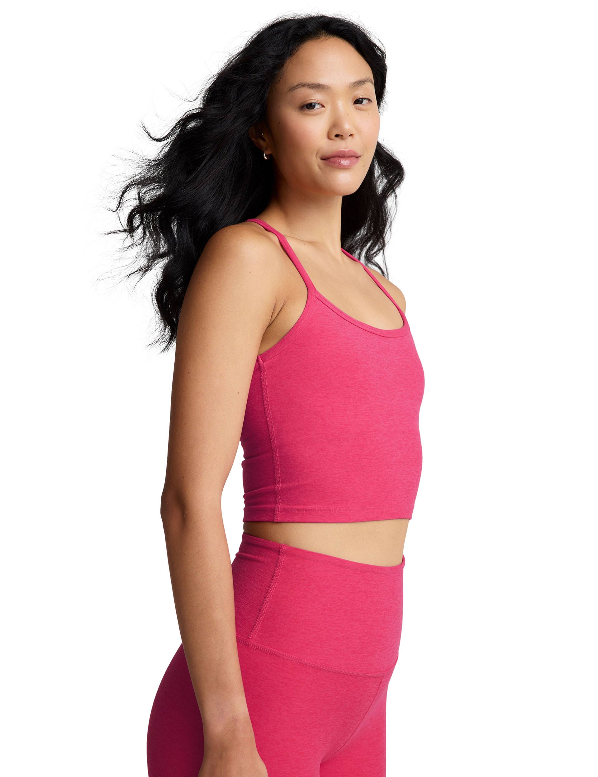 Spacedye Slim Racerback Cropped Tank Top - Vivid Pink Heather | Women's Workout & Yoga Activewear | Perfect for Gym, Running & Summer Outfits