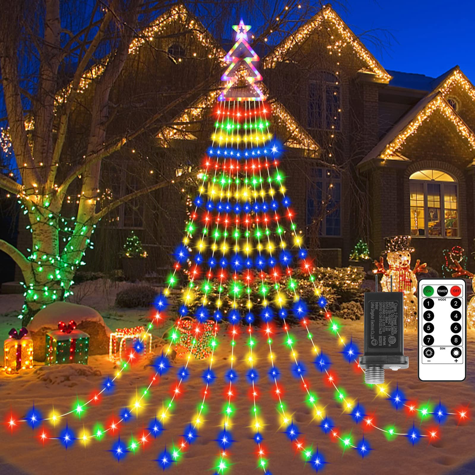 420 LED Outdoor Christmas Tree Lights with Remote - 10 String Waterfall Lights, 8 Lighting Modes - Perfect for Indoor/Outdoor Xmas Decor, Home, Wedding, Yard (Multicolor) | Create Festive Atmosphere for Holidays & Special Events