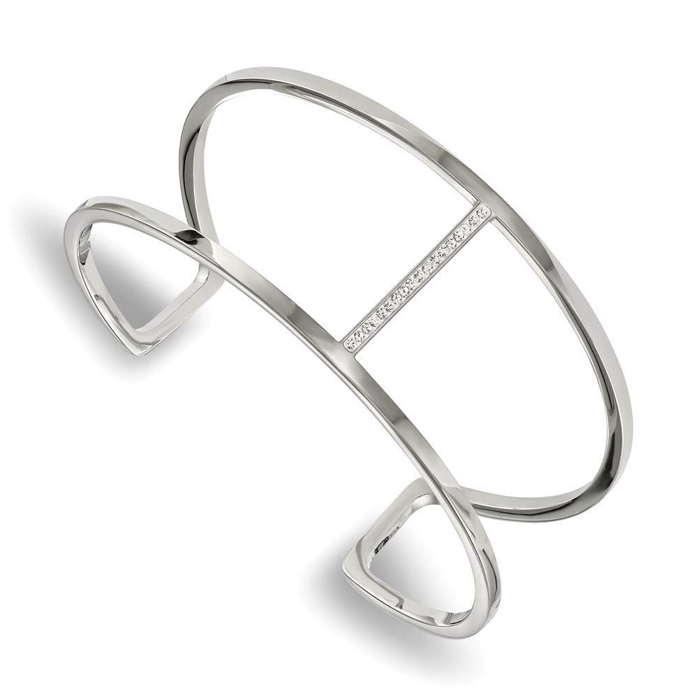 29.5mm Stainless Steel Polished Cuff Bangle Bracelet with Preciosa Crystals - Stackable Jewelry Gift for Women - Perfect for Weddings, Parties & Everyday Wear