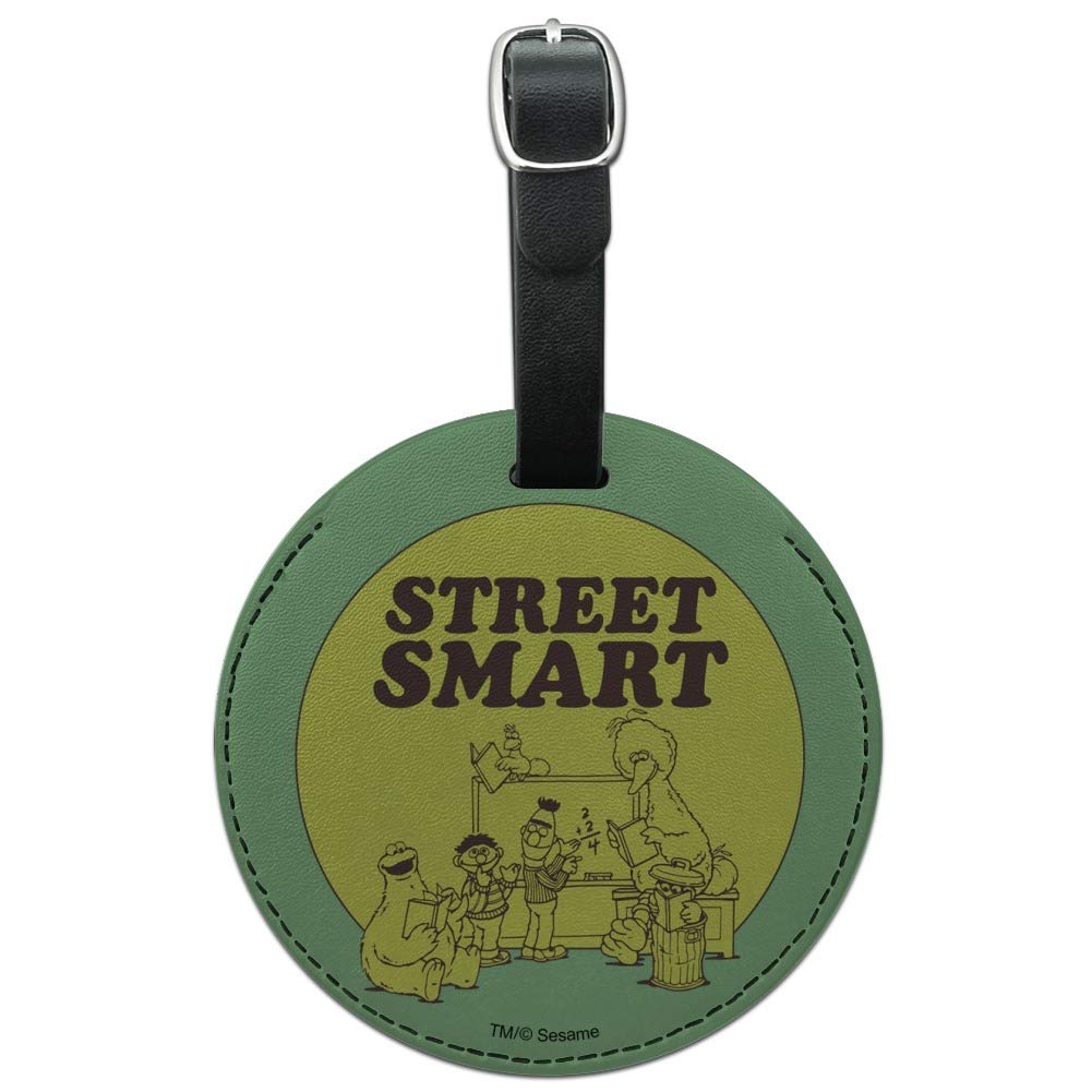 Sesame Street Smart Round Leather Luggage Tag - Durable Carry-On ID Tag for Suitcases & Travel Bags - Perfect for Kids & Family Vacations, Business Trips, and Airport Identification
