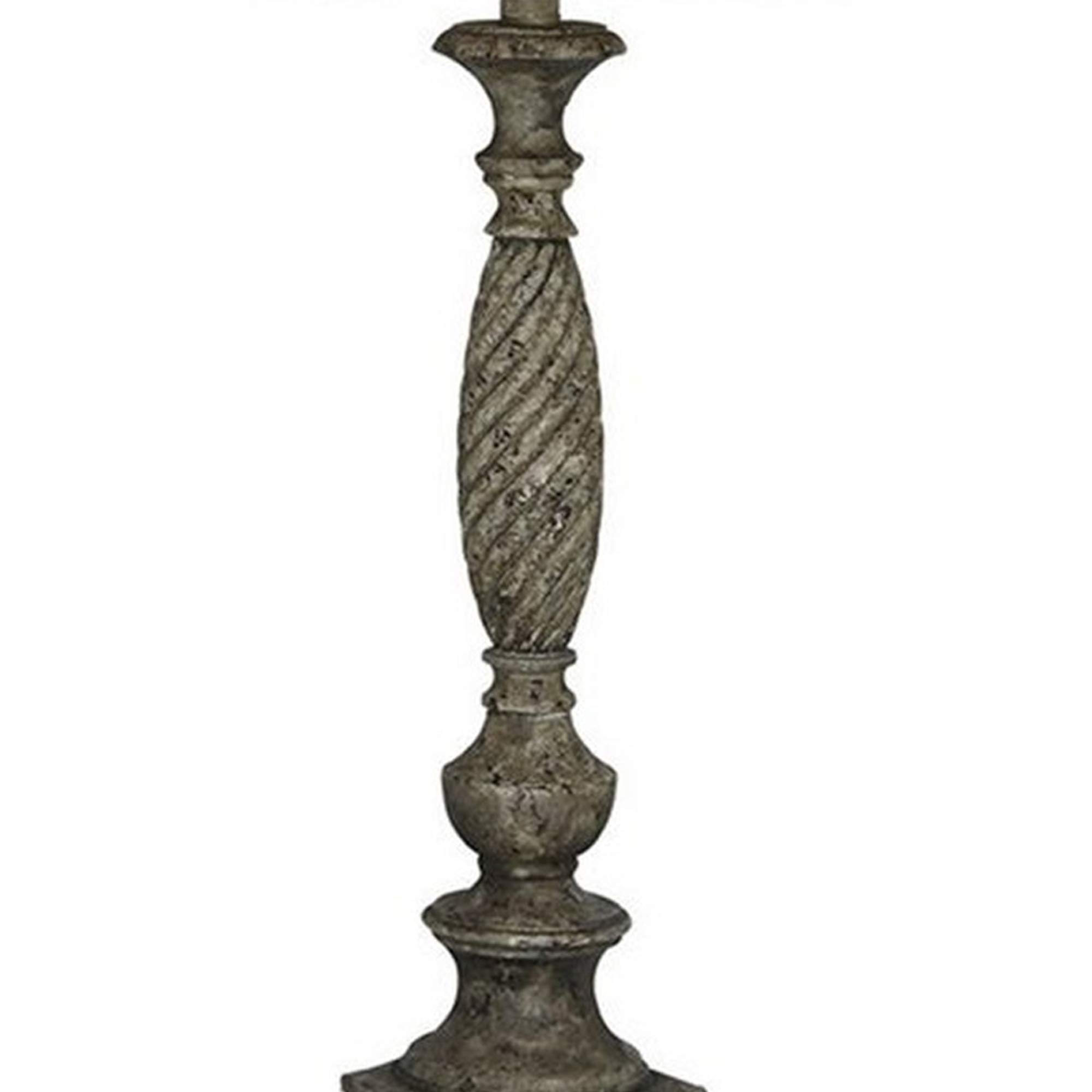 Benjara Pedestal Body Resin Table Lamp with Fabric Shade - Gray and White - Modern Home & Office Lighting for Bedroom, Living Room, Study