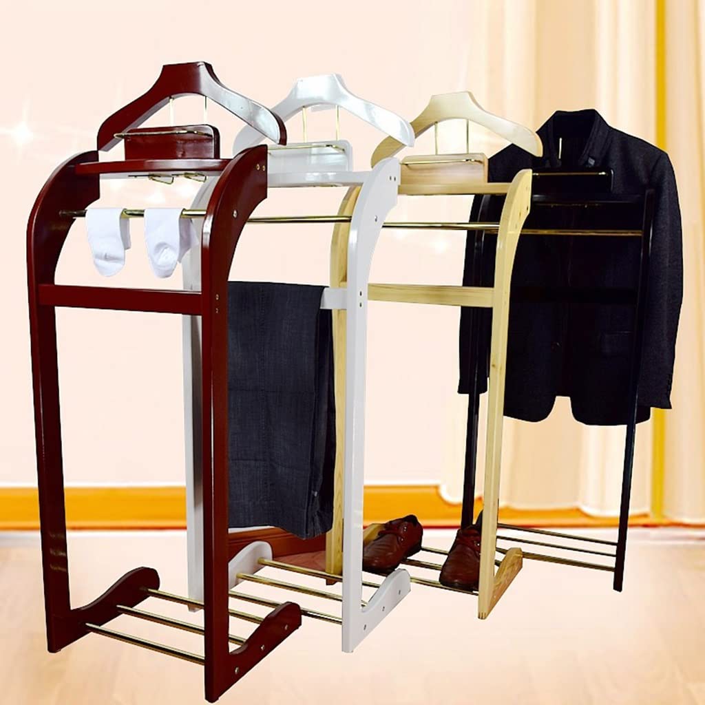 Vertical Coat Stand with Top Tray & Shoe Rack - Heavy Duty Clothes Valet for Suits, Pants, Ties & Belts | Easy Assembly Hotel Style Floor Coat Rack for Bedroom, Guest Room & Office Organization