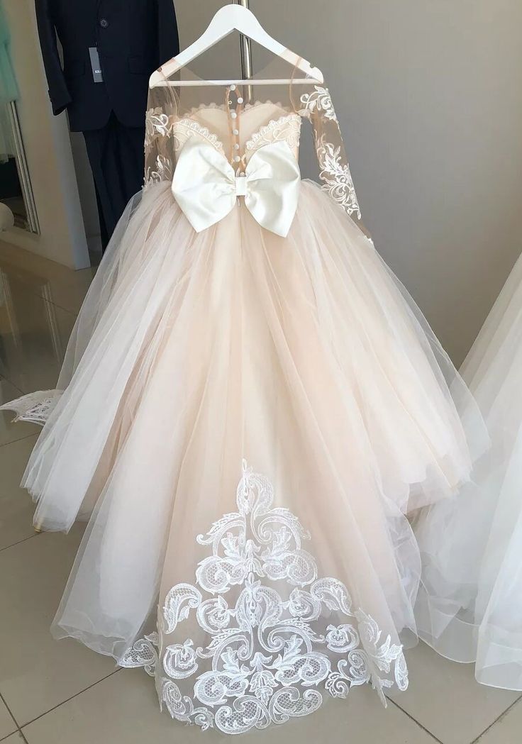 Little Girl Flower Princess Dress - Lace Tulle Sleeve Party Dress with Bow for Weddings, Birthday & Special Occasions | Perfect for Flower Girls, Pageants & Formal Events