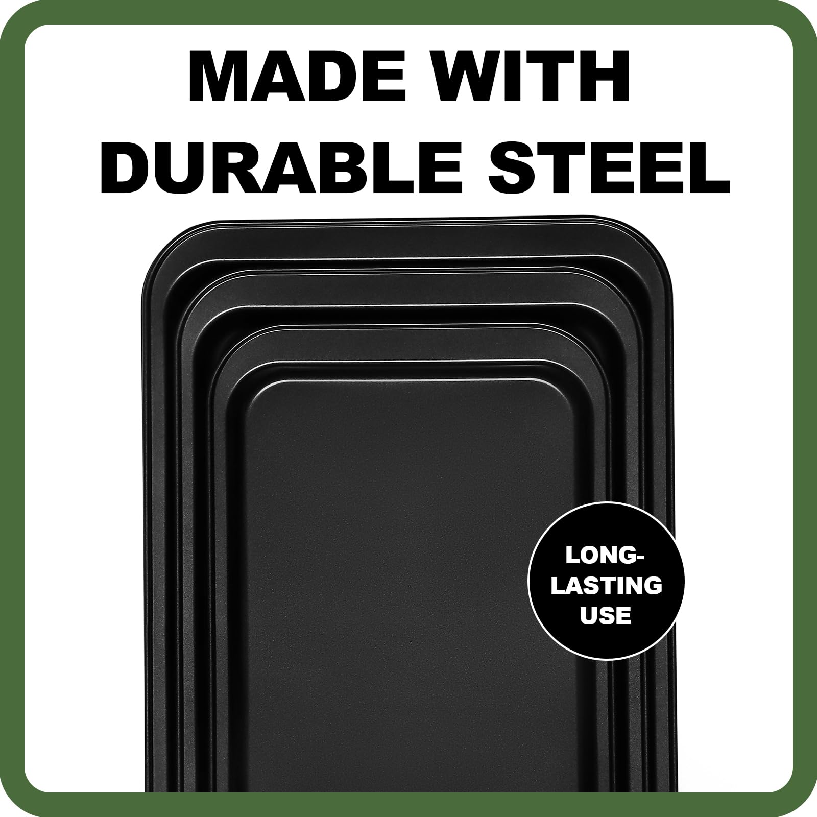 3-Pack Nonstick Baking Sheet Set - Half, Jelly Roll & Quarter Cookie Pans with Wide Grips, Non-Toxic & Easy Clean, Dark Grey - Perfect for Baking Cookies, Roasting Veggies & Meal Prep