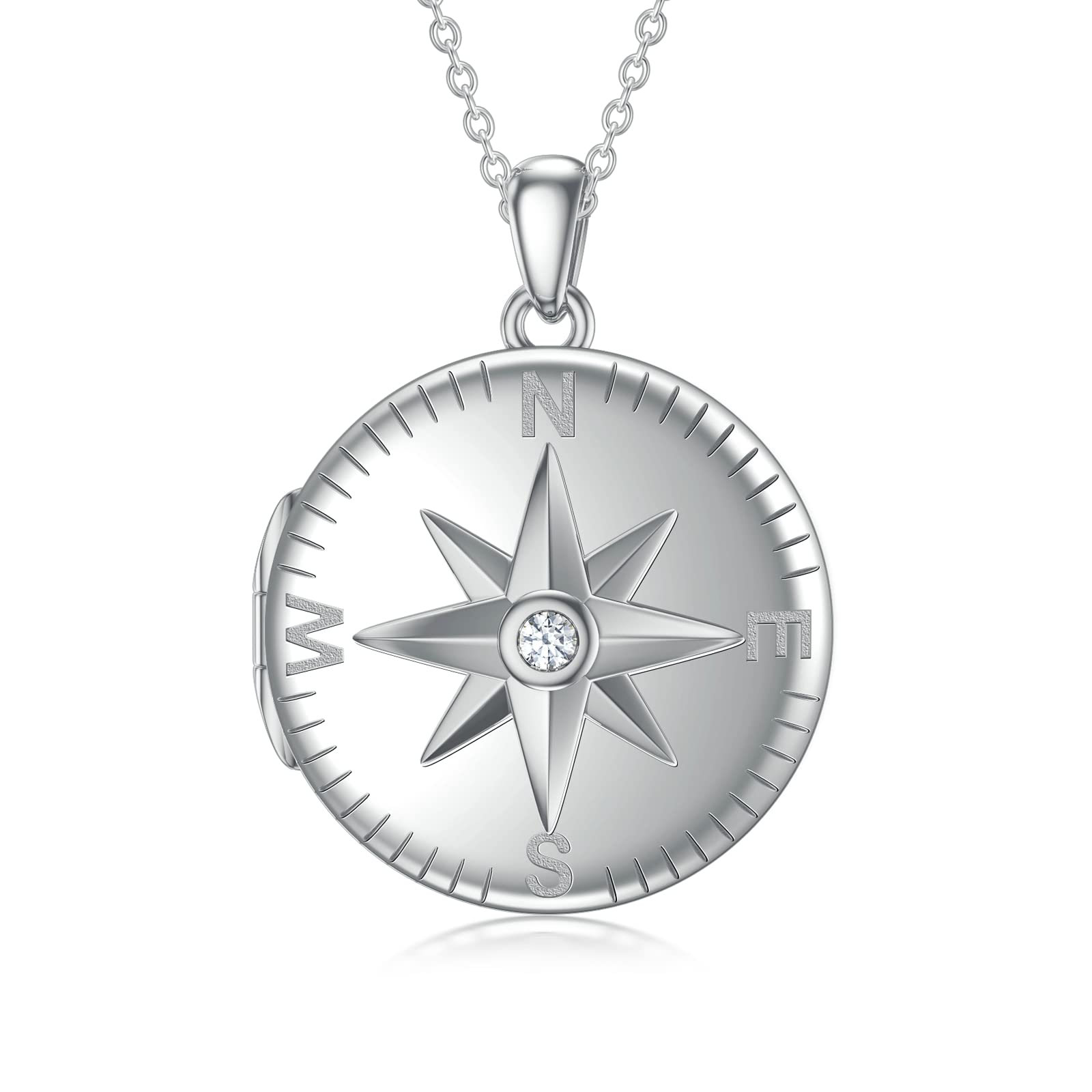 Personalized Compass Photo Locket Necklace - Custom Engraved Sterling Silver Pendant for Women, Mom, Sister | Gift for Anniversary, Birthday, Valentine's Day | Holds Pictures for Cherished Memories
