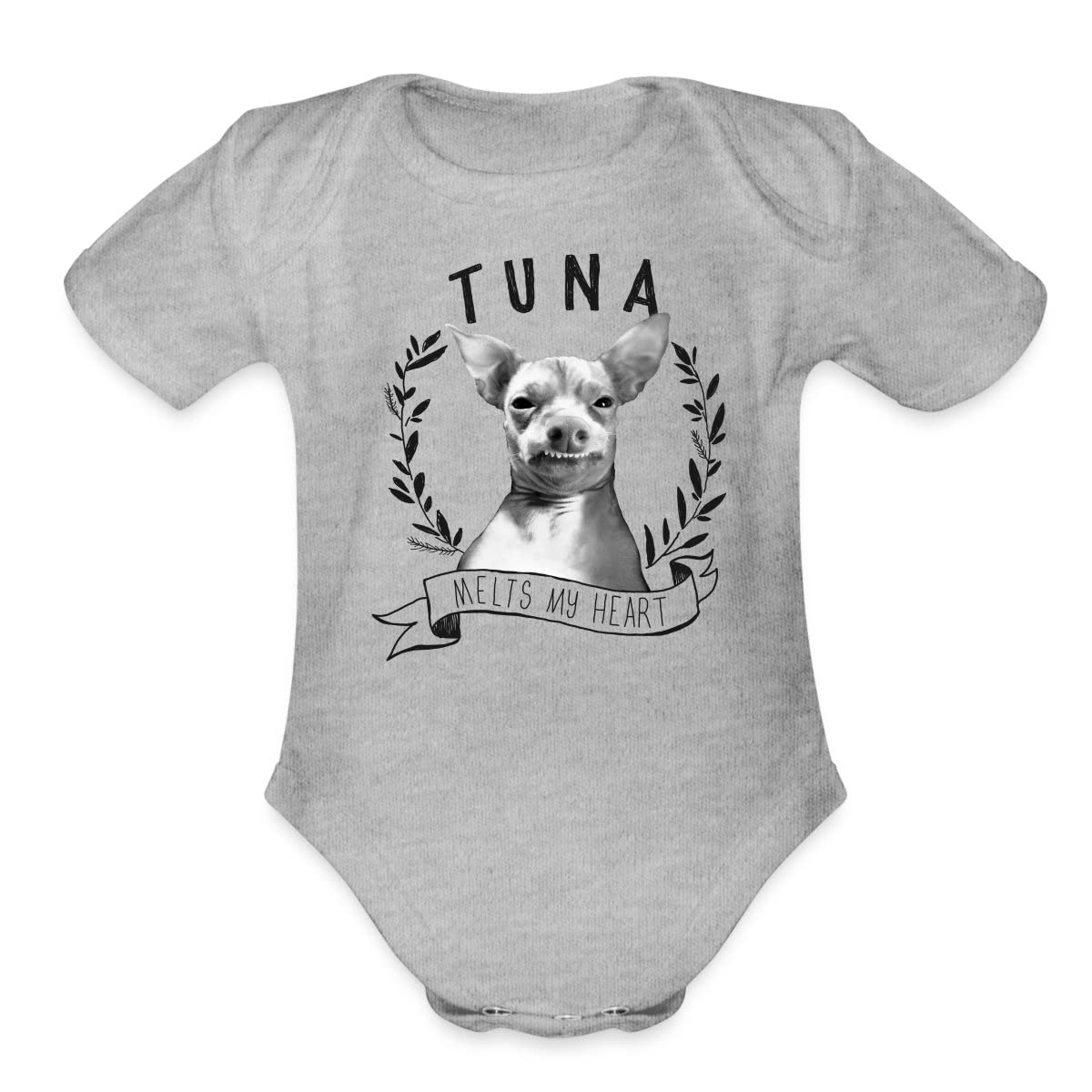 Spreadshirt Organic Cotton Short Sleeve Baby Bodysuit - Cute Tuna Fish Design with 'Melts My Heart' Text - Perfect for Infants, Toddler Outfits & Photo Shoots