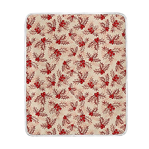 MNSRUU Flannel Fleece Plush Throw Blanket - Holly Berry Christmas Pattern, 50 x 60 Inches, Lightweight & Soft - Perfect for Sofa, Couch, Office, Travel, Camping, and Holiday Decorations