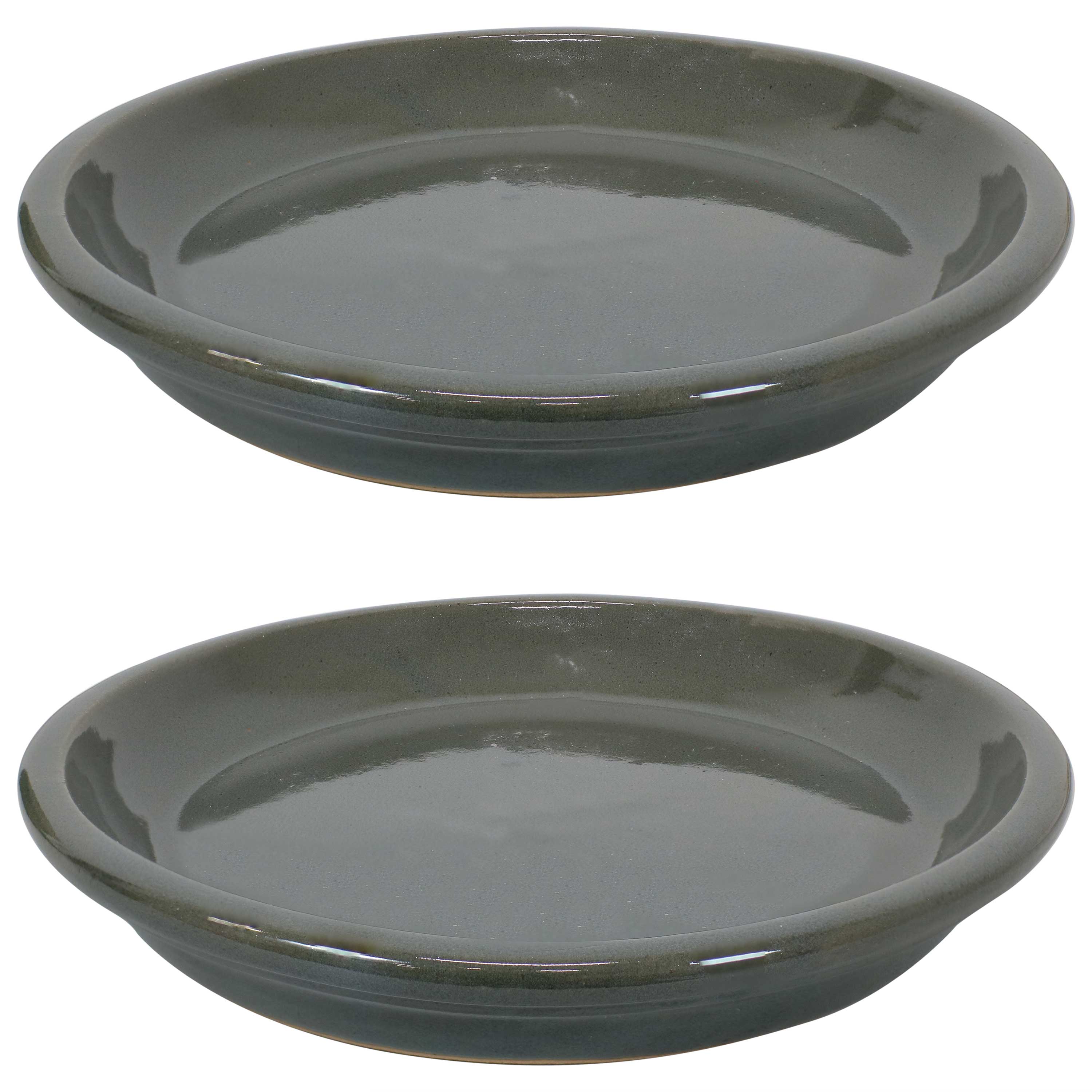 Sunnydaze Set of 2 Glazed Ceramic Planter Saucers - 6 Inch Flower Pot Trays for Indoor & Outdoor Plants - Perfect for Drainage and Protecting Surfaces