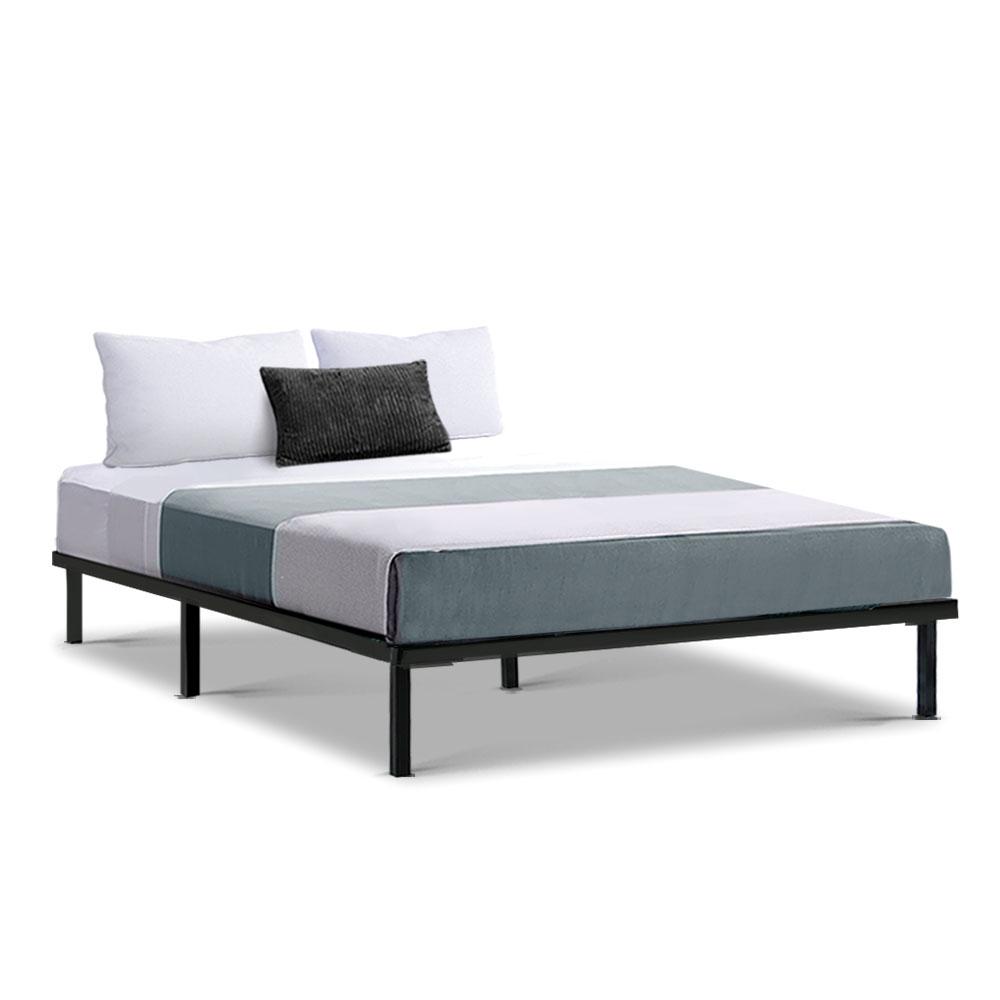 Premium Double Package Ted Metal Bed Frame with Black & Gray Bonnell Spring Mattress - Medium Firm Support for Ultimate Comfort | Ideal for Master Bedrooms, Guest Rooms & Dormitories
