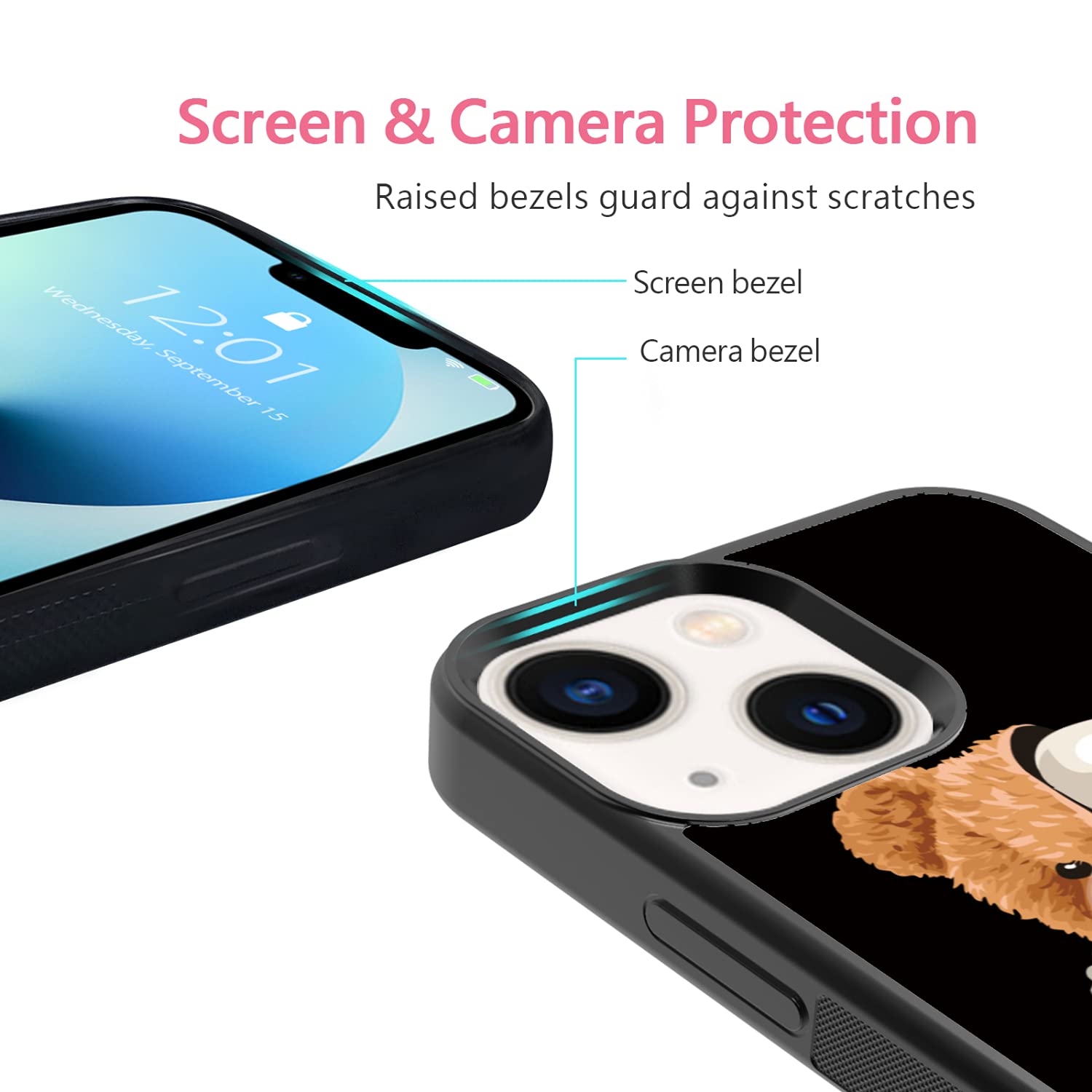 FANXI Skeleton Bear Shockproof Phone Case for iPhone 13 Mini 5.4 Inch - Cute Teddy Bear Designer Protective Cover for Men Women Girls (Black/Brown) | Perfect for Daily Use, Travel & Gift Giving