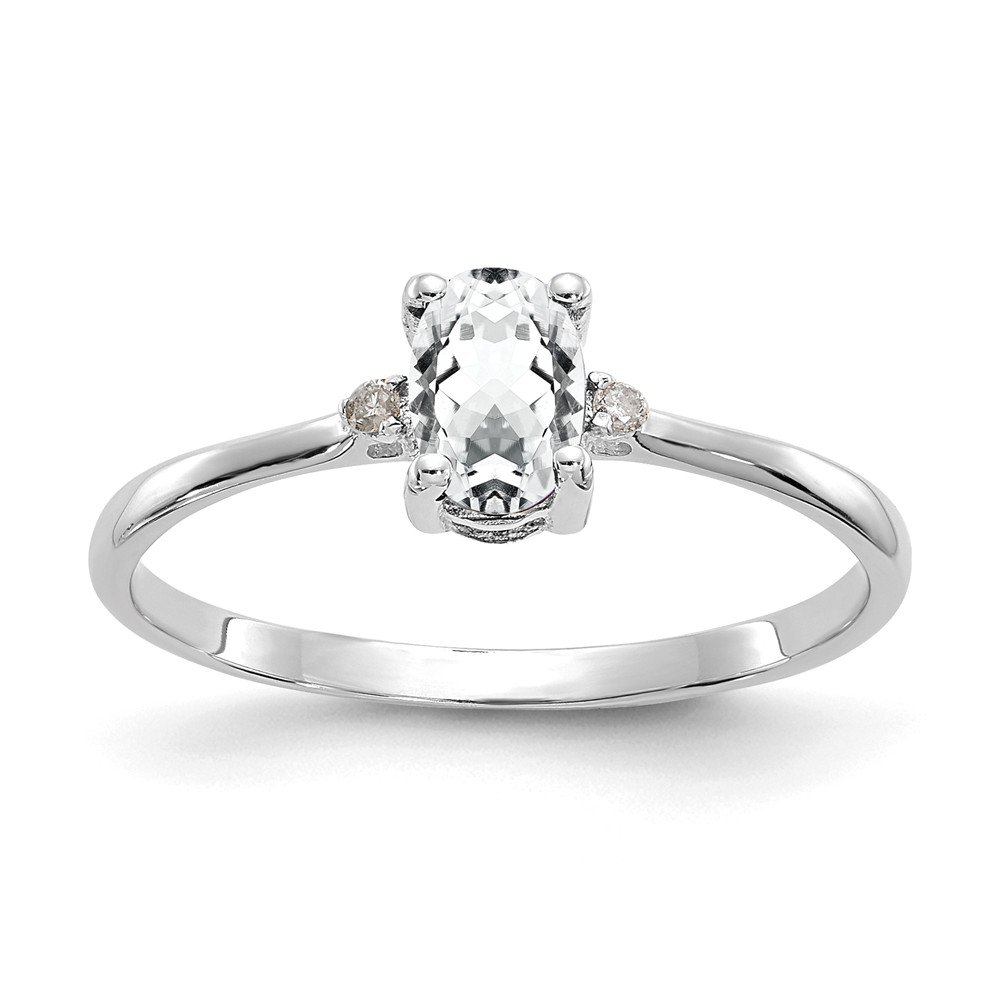 10K White Gold Genuine Diamond & White Topaz Birthstone Engagement Ring (0.016 cttw) - Perfect for Proposals, Anniversaries & Special Occasions