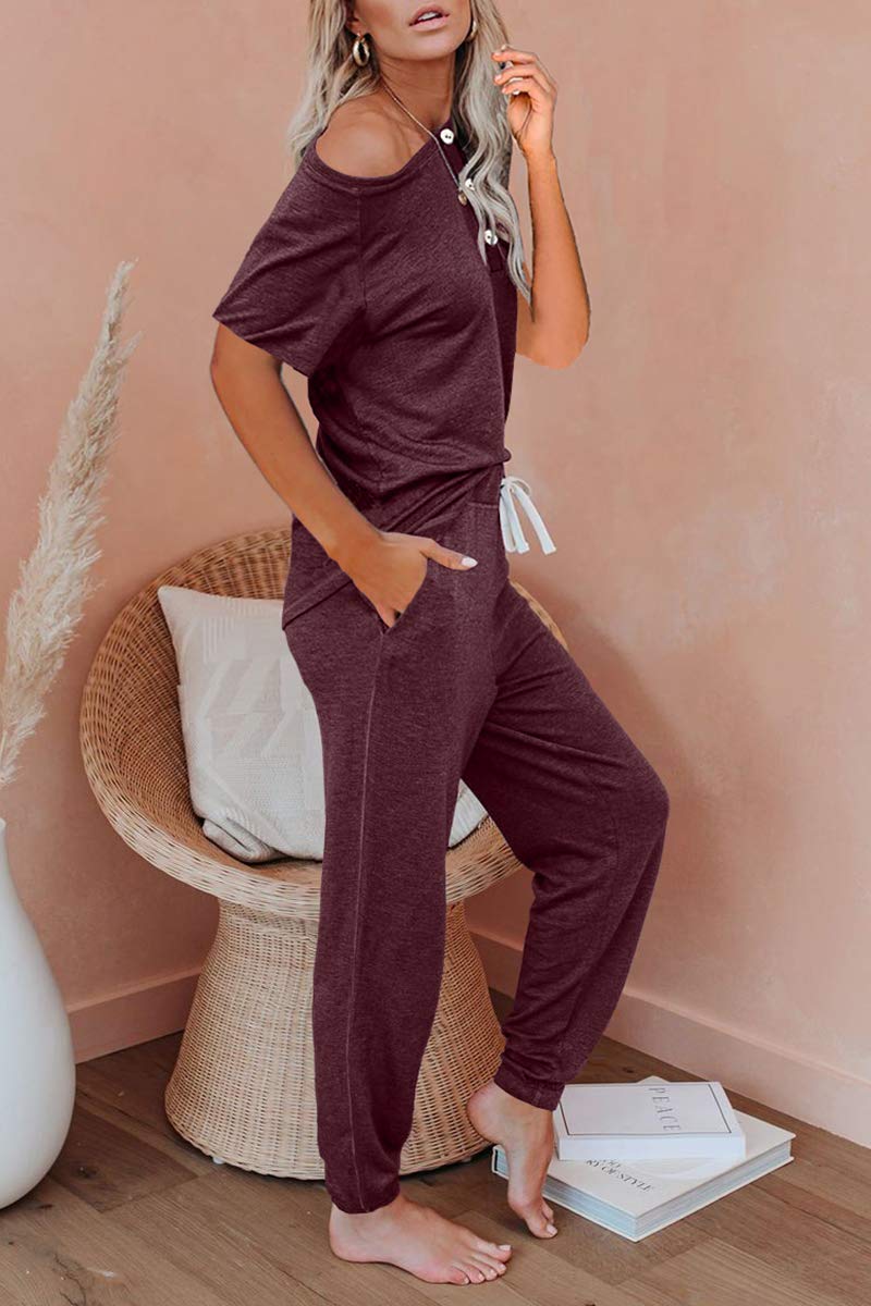 AUTOMET Women's 2-Piece Pajama Set - Soft Summer Lounge Wear with Comfortable Sweatpants - Perfect for Sleepwear, Loungewear & Relaxing at Home