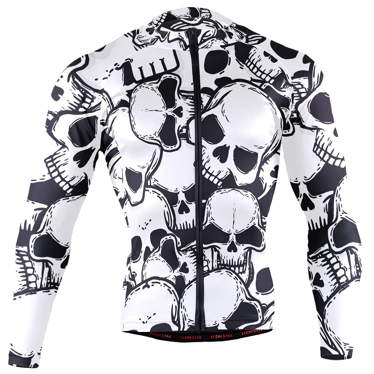 Sugar Skull Dia De Los Muertos Men's Cycling Jersey - Long Sleeve Bike Shirt with Full Zipper - Breathable Bicycle Jacket for Road & Mountain Biking - Perfect for Halloween, Day of the Dead Celebrations & Cycling Events