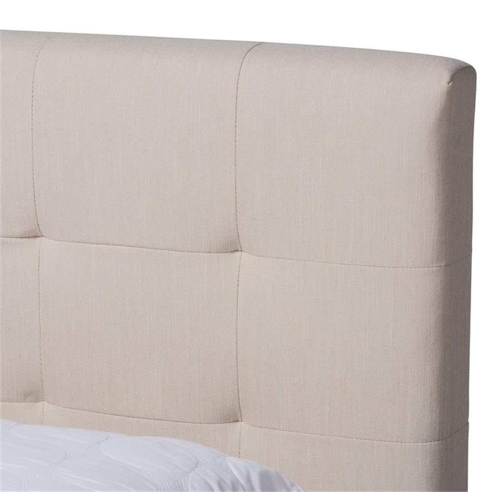 BOWERY HILL Queen Size Beige Platform Bed Frame with 2 Nightstands - Modern Minimalist Bedroom Furniture Set for Small Spaces & Guest Rooms