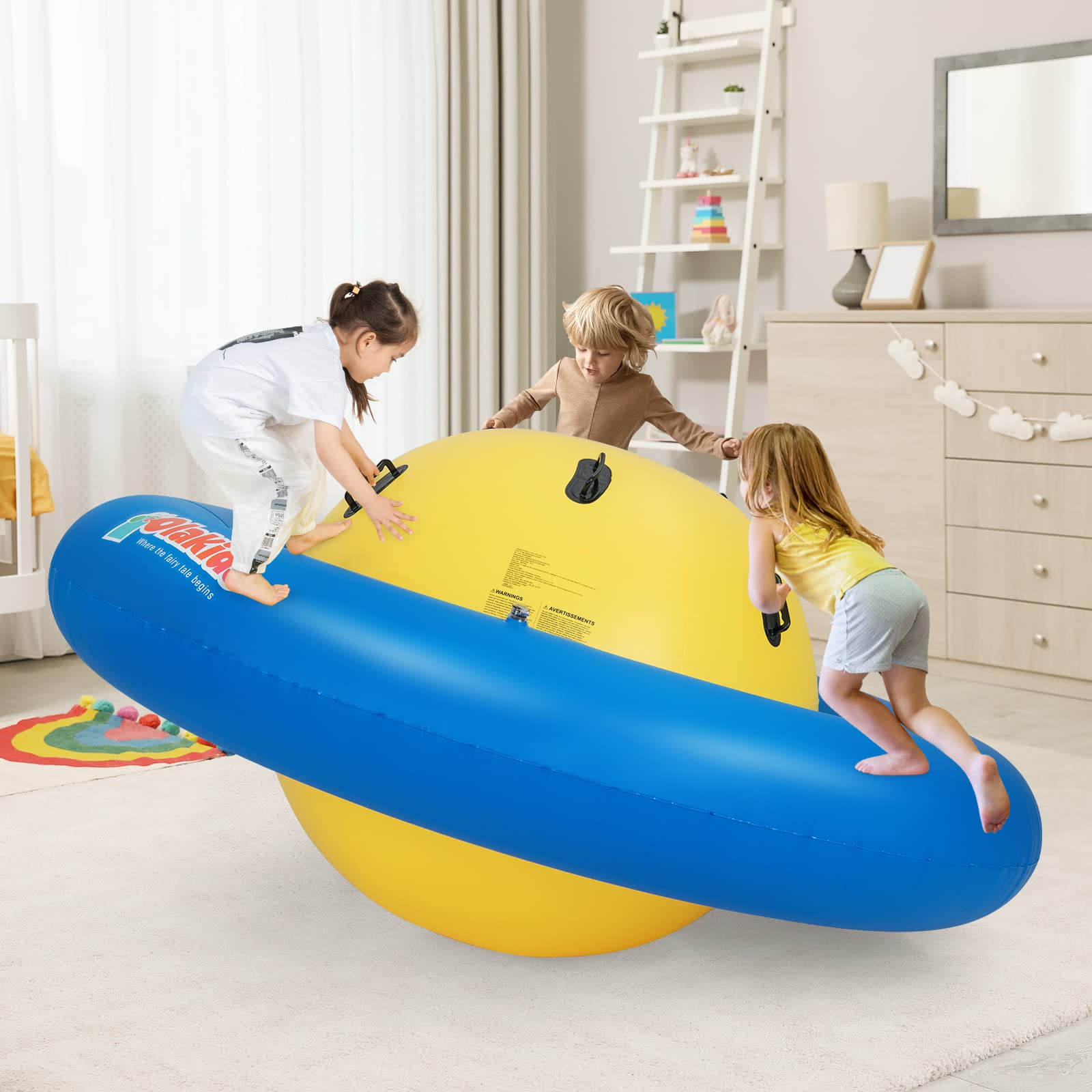 OLAKIDS 8FT Inflatable Dome Rocker Bouncer for Kids - Giant Outdoor Roll & Play Seesaw with 6 Secure Handles (Supports Up to 250 LBS) - Perfect for Backyard, Birthday Parties, and Indoor Playrooms